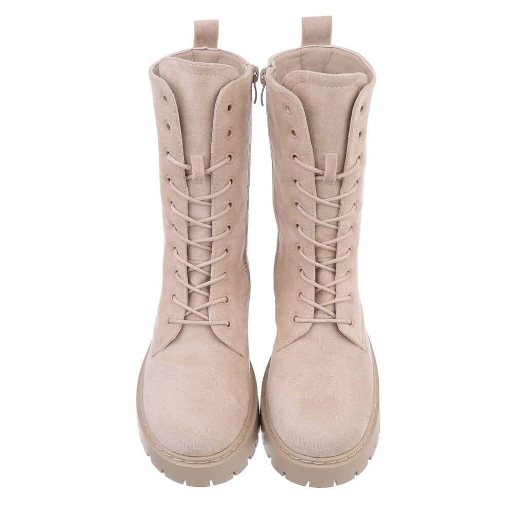 Ital-Design Damen Schnürschuhe Freizeit Schnürstiefelette (84338338) Blockabsatz Plateaustiefeletten in Beige