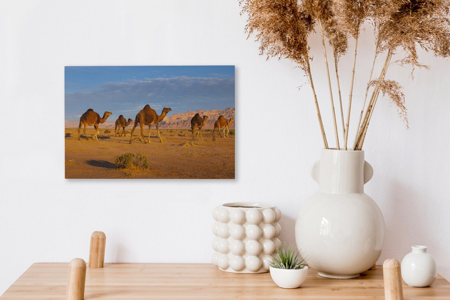 afrikanischen Leinwandbilder, Wüste, Aufhängefertig, Leinwandbild Wandbild 30x20 (1 cm Dromedarkamele in der Wanddeko, OneMillionCanvasses® St),