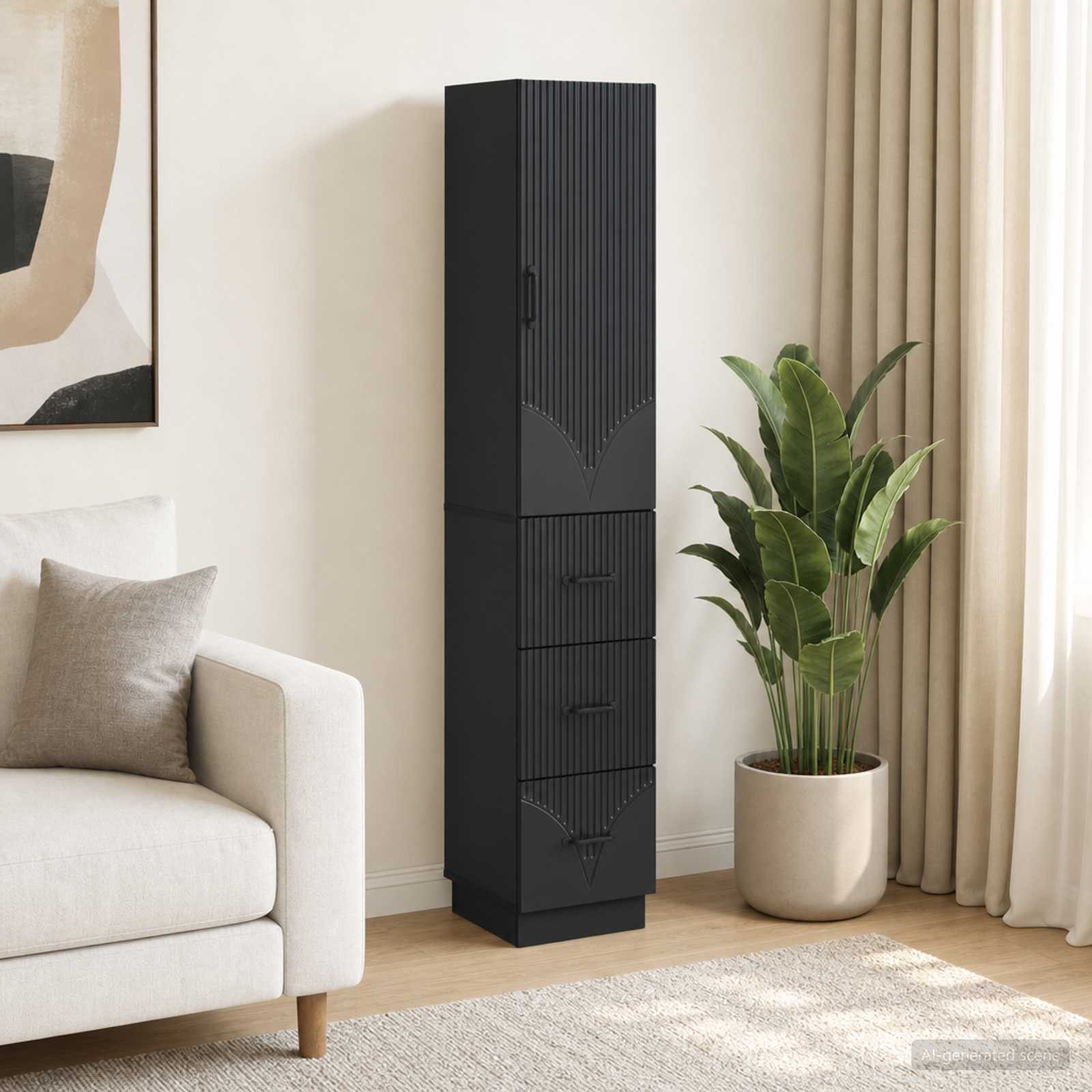 furnicato Container Schubladenschrank 33 x 34,5 x 87 cm Schwarz (1-St) Schiebetüren mit 3 Schubladen als Sideboard für dein Büro