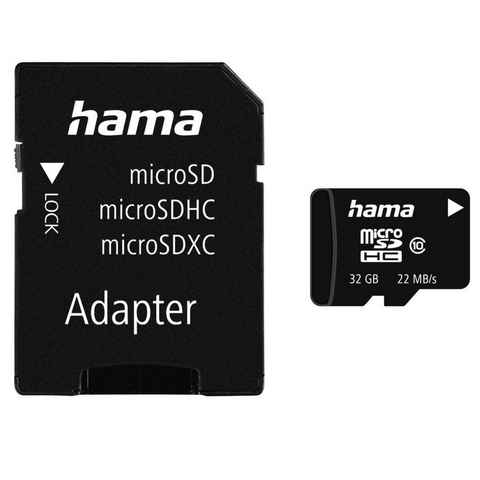 Hama microSDHC 16GB Class 10 22 MB/s + Adapter/Foto Speicherkarte (32 GB, Class 10, 22 MB/s Lesegeschwindigkeit)