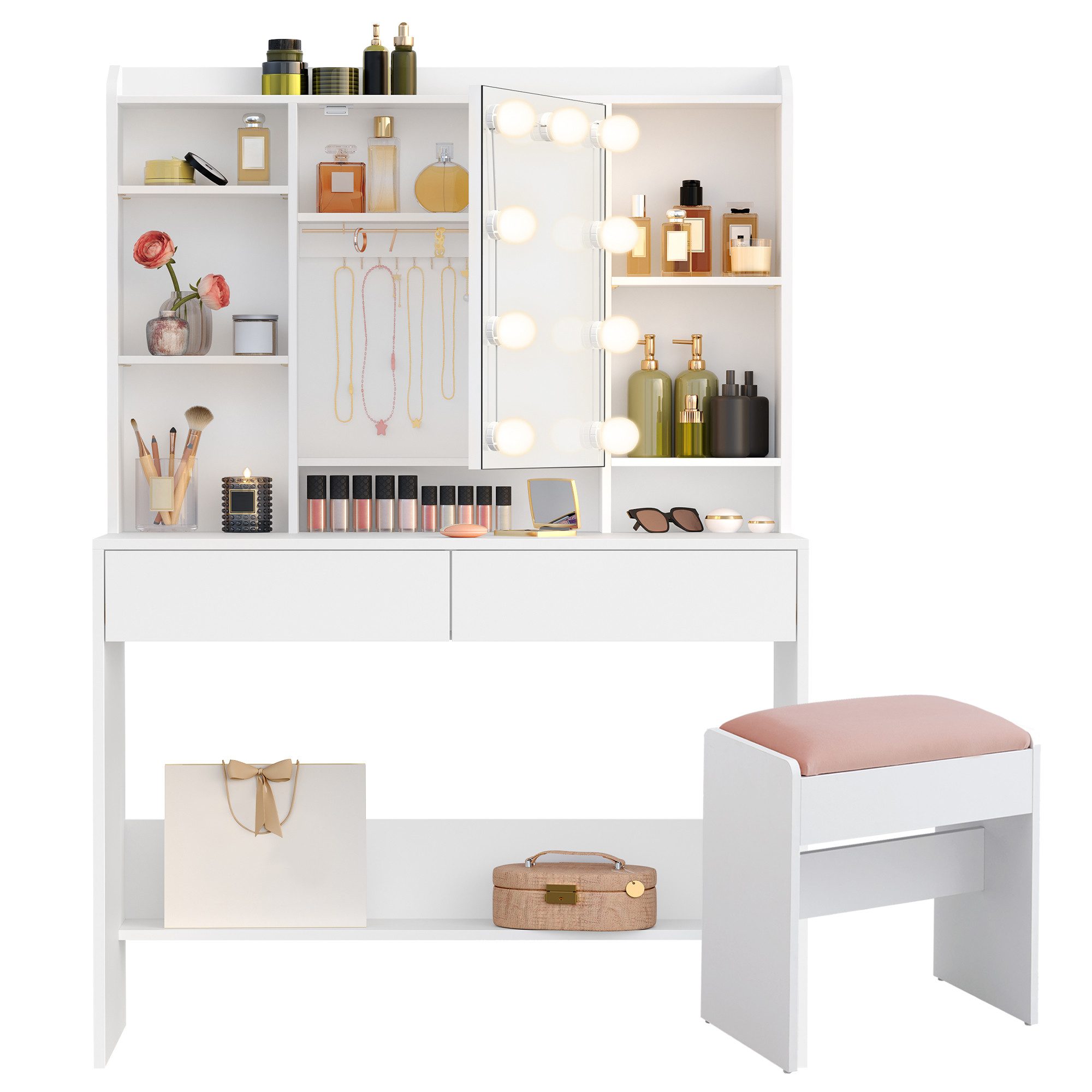 VASAGLE Schminktisch mit Beleuchtung, einstellbare Helligkeit, Frisiertisch günstig online kaufen