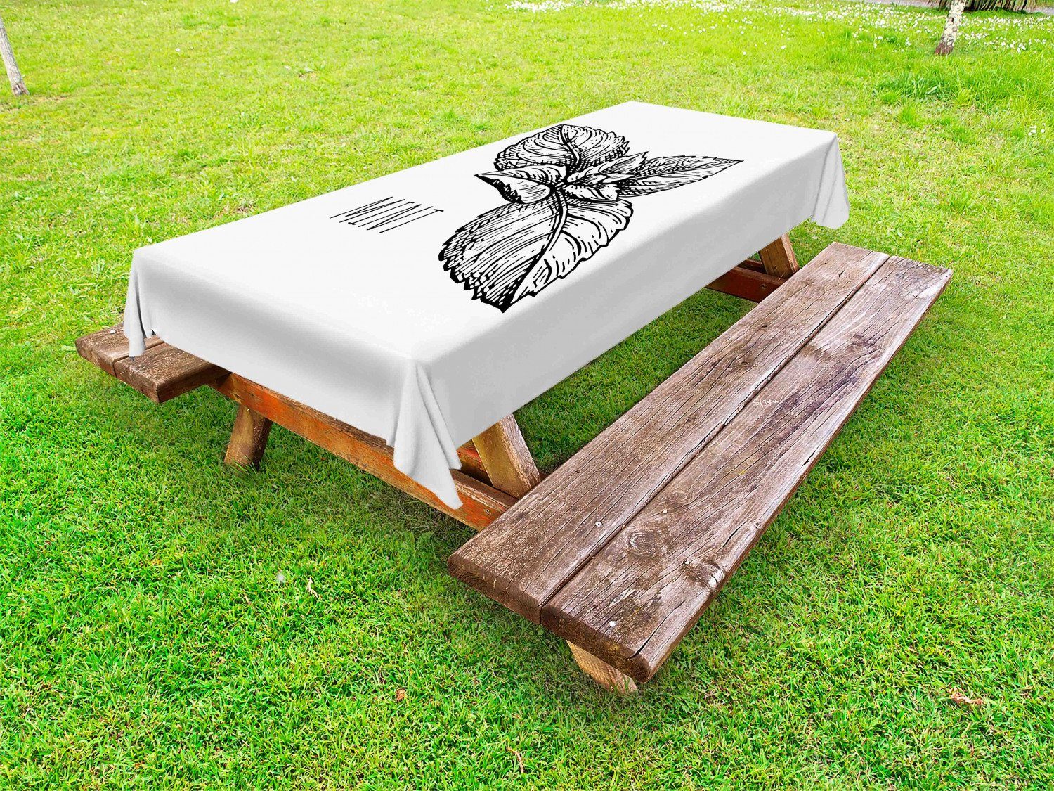 Abakuhaus Tischdecke dekorative waschbare Picknick-Tischdecke, Minze Skizze der Pflanzen Blatt Kräuter