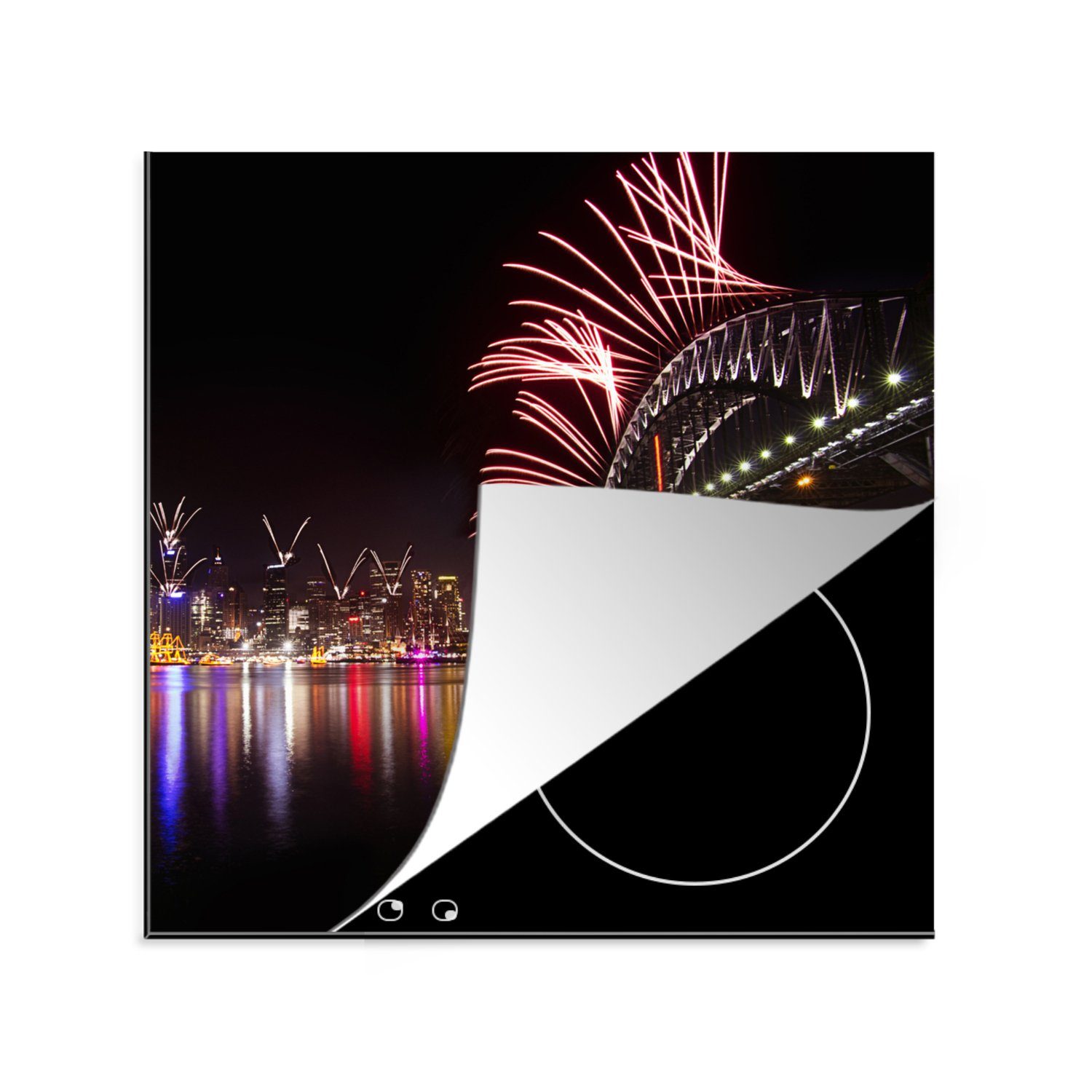 MuchoWow Herdblende-/Abdeckplatte Sydney Harbour Bridge mit Feuerwerk in Australien, Vinyl, (1 tlg), 78x78 cm, Ceranfeldabdeckung, Arbeitsplatte für küche