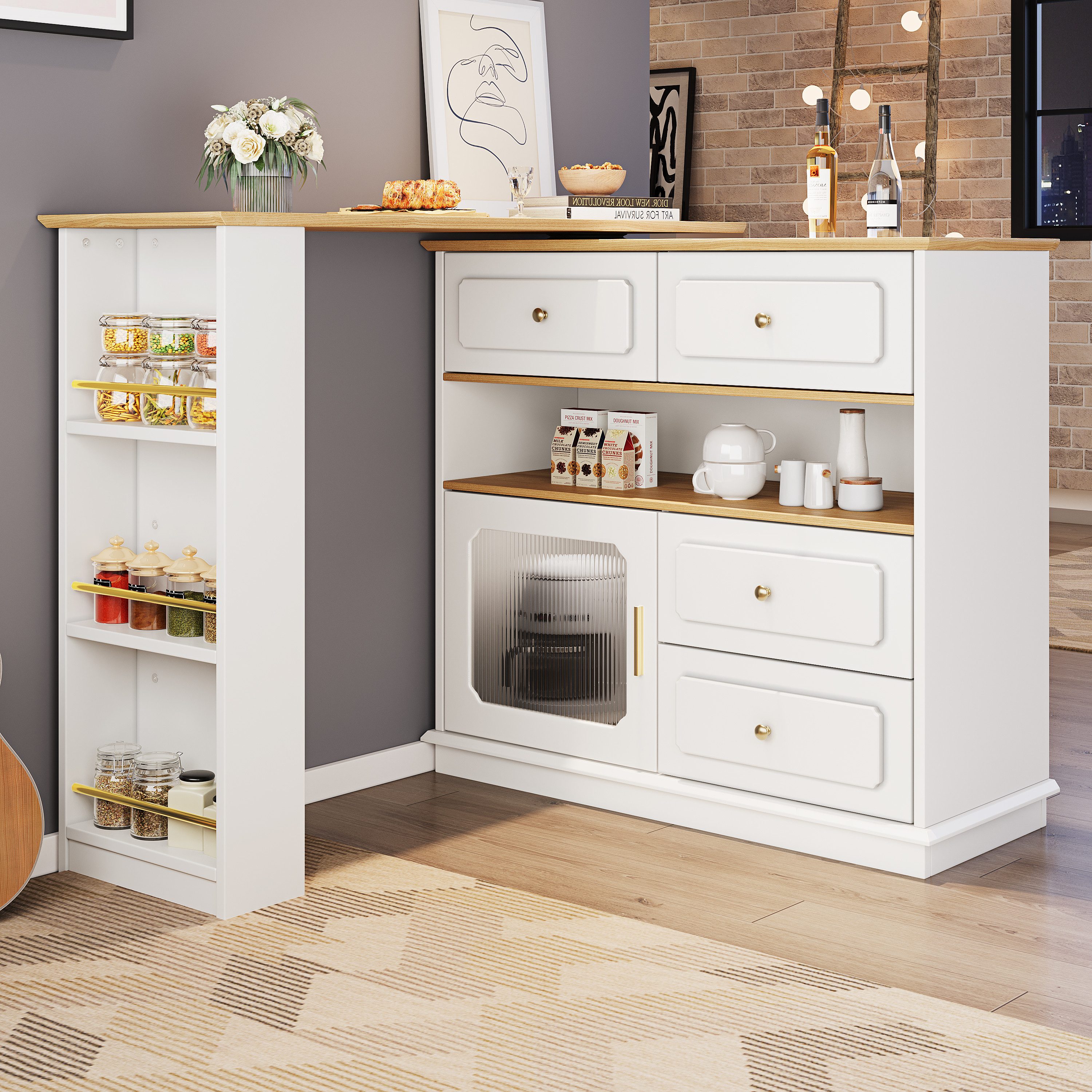 Flieks Bartisch 360° drehbar Stehtisch mit Kommode (1-St., Länge 125-181 cm günstig online kaufen