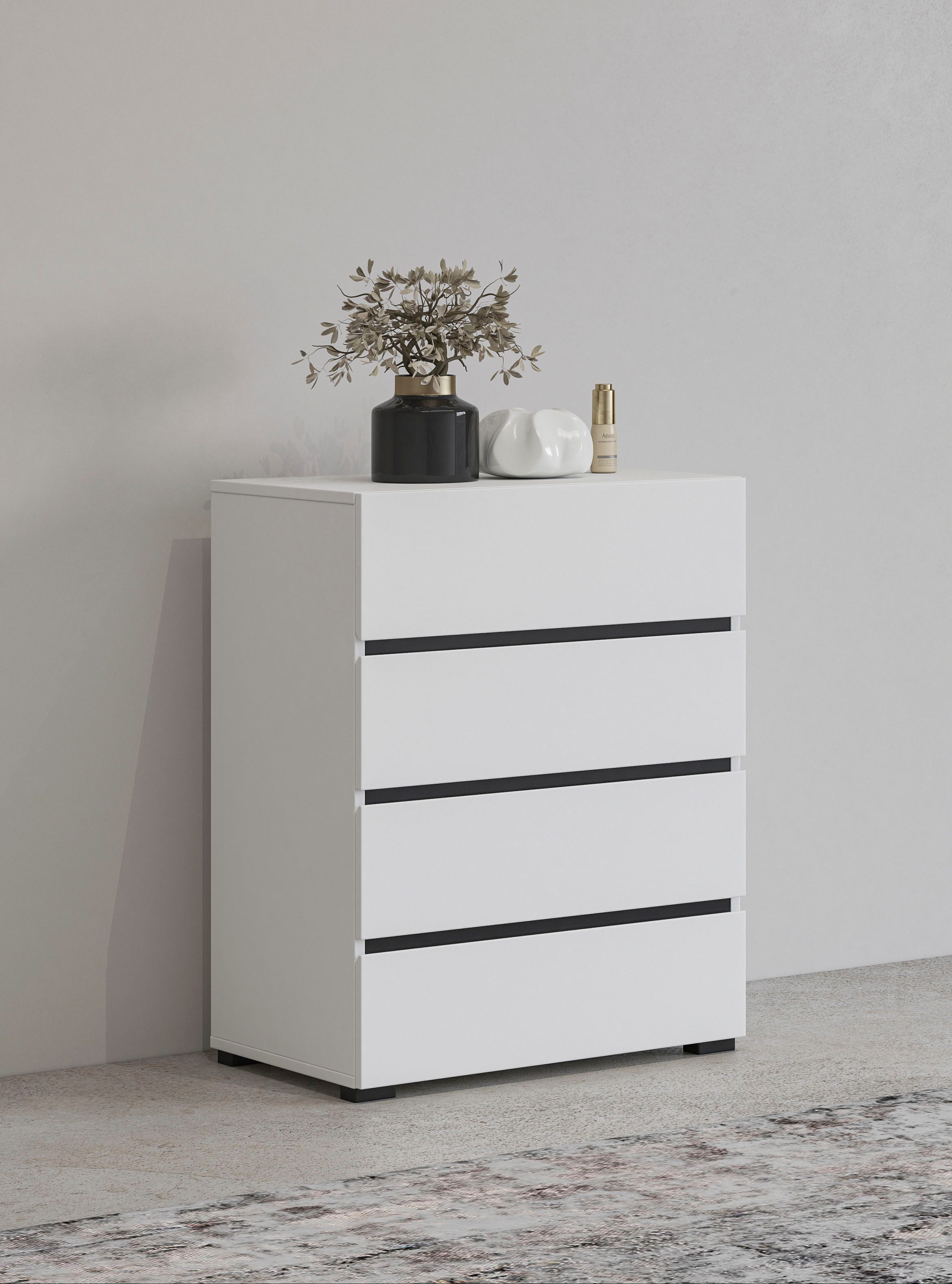 OTTO home Kommode Cross,Breite 60 cm, moderne grifflose Sideboard,4 Schubkästen, Schubladenschrank mit viel Stauraum, Flur Highboard