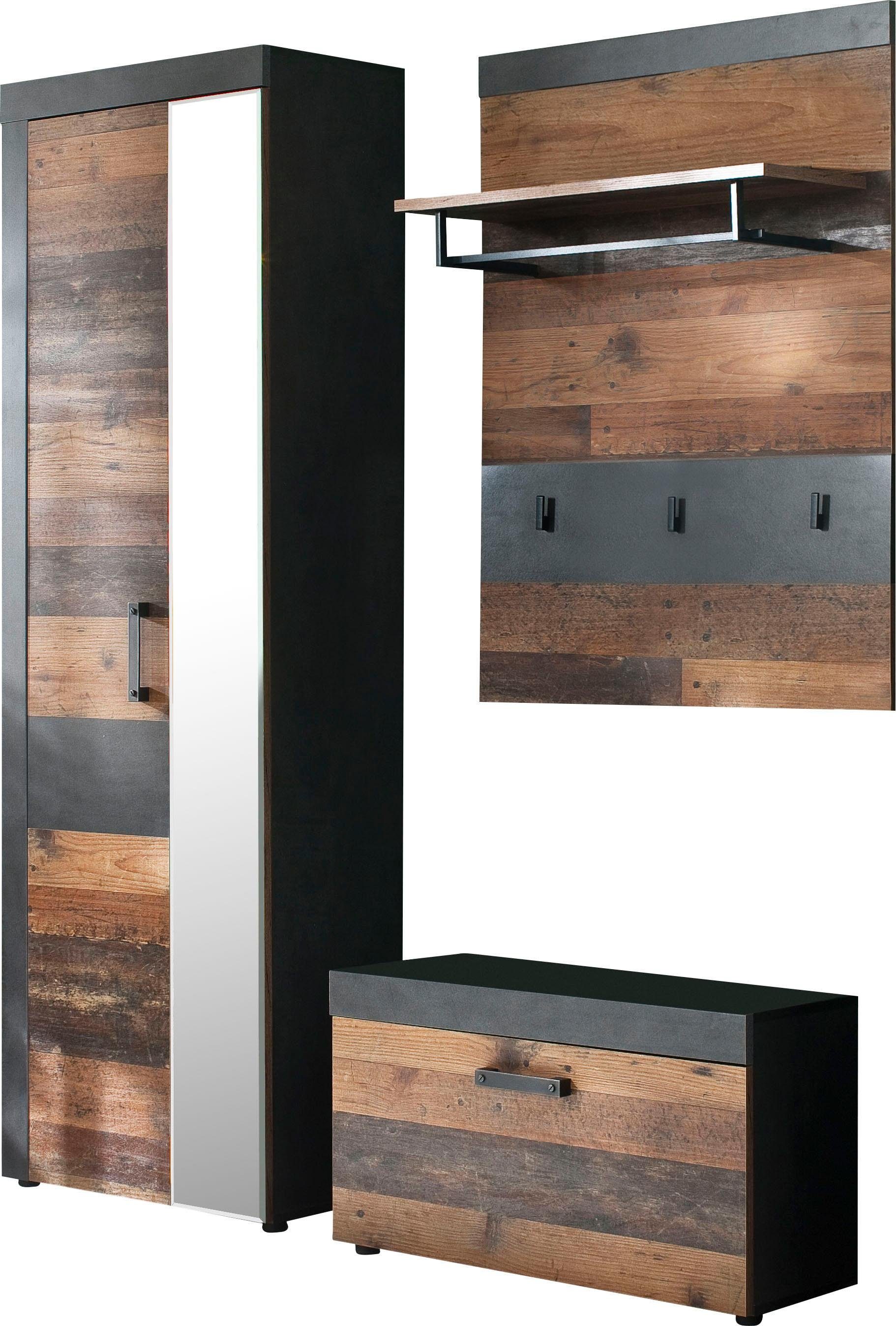 INOSIGN Шкафы-Set Ilana, (Set, 3-St), Шкафыmöbel im modernen Industrial Style mit antikfarbenen Griffen