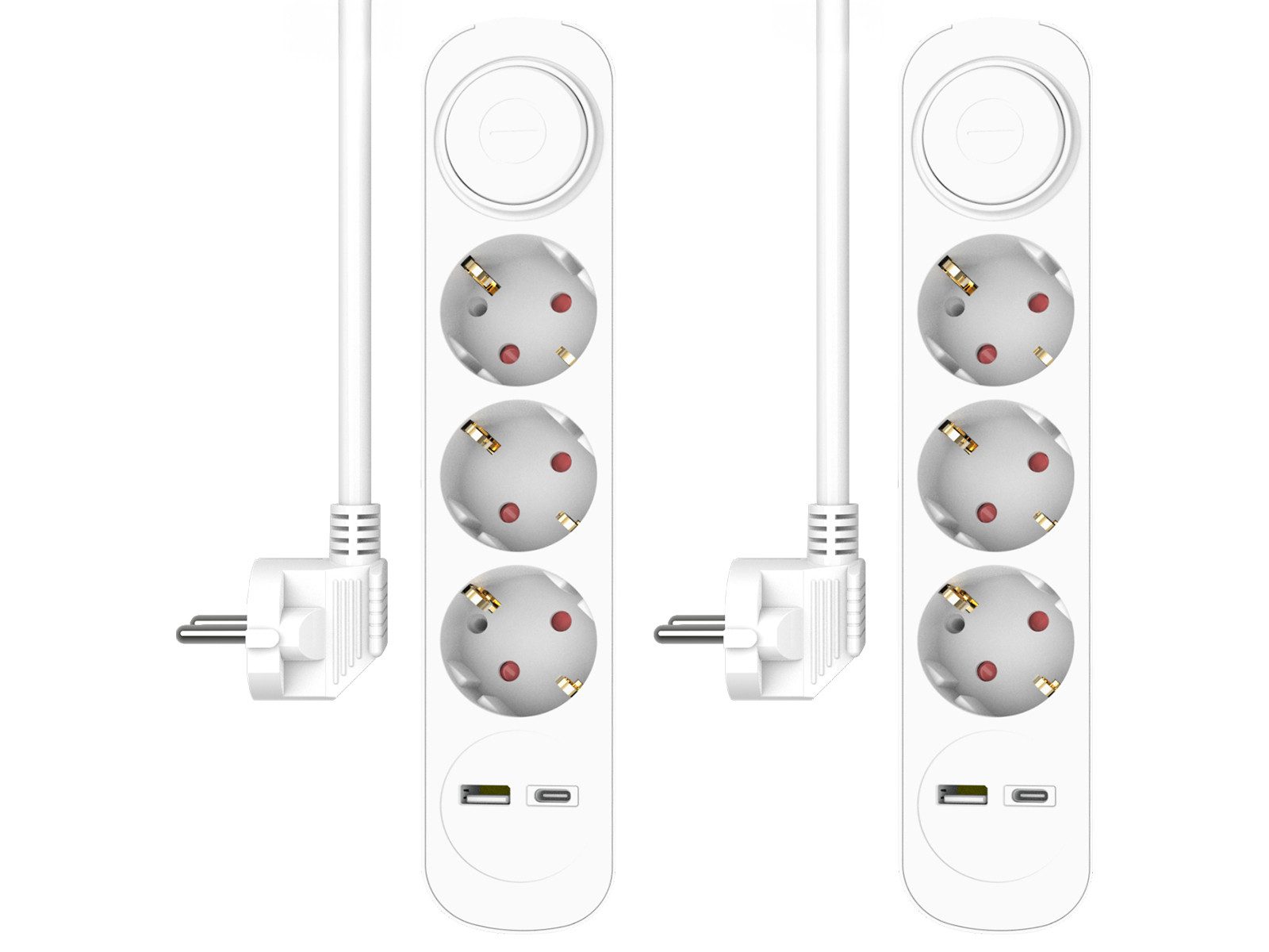 Elro Steckdosenleiste (Ein- / Ausschalter, USB-Anschlüsse, Kindersicherung, Kabellänge 1.5 m), 2er Set USB Steckdosenleiste 3fach mit Schalter & Kindersicherung Weiß