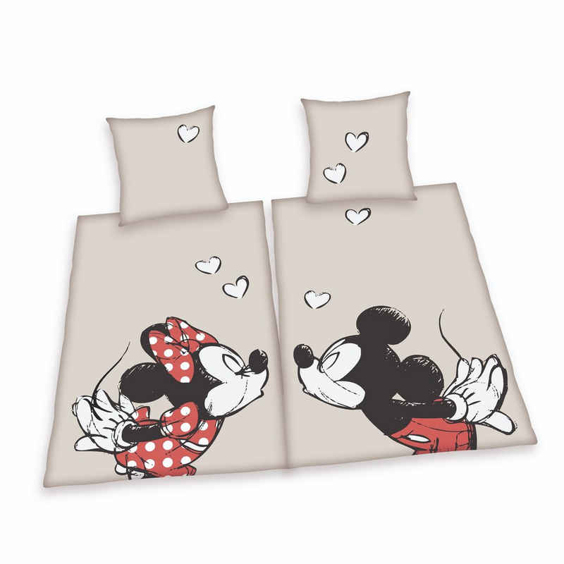 Bettwäsche, Herding, 4tlg. Disney Mickey & Minnie Mouse Partner Bettwäscheset Set