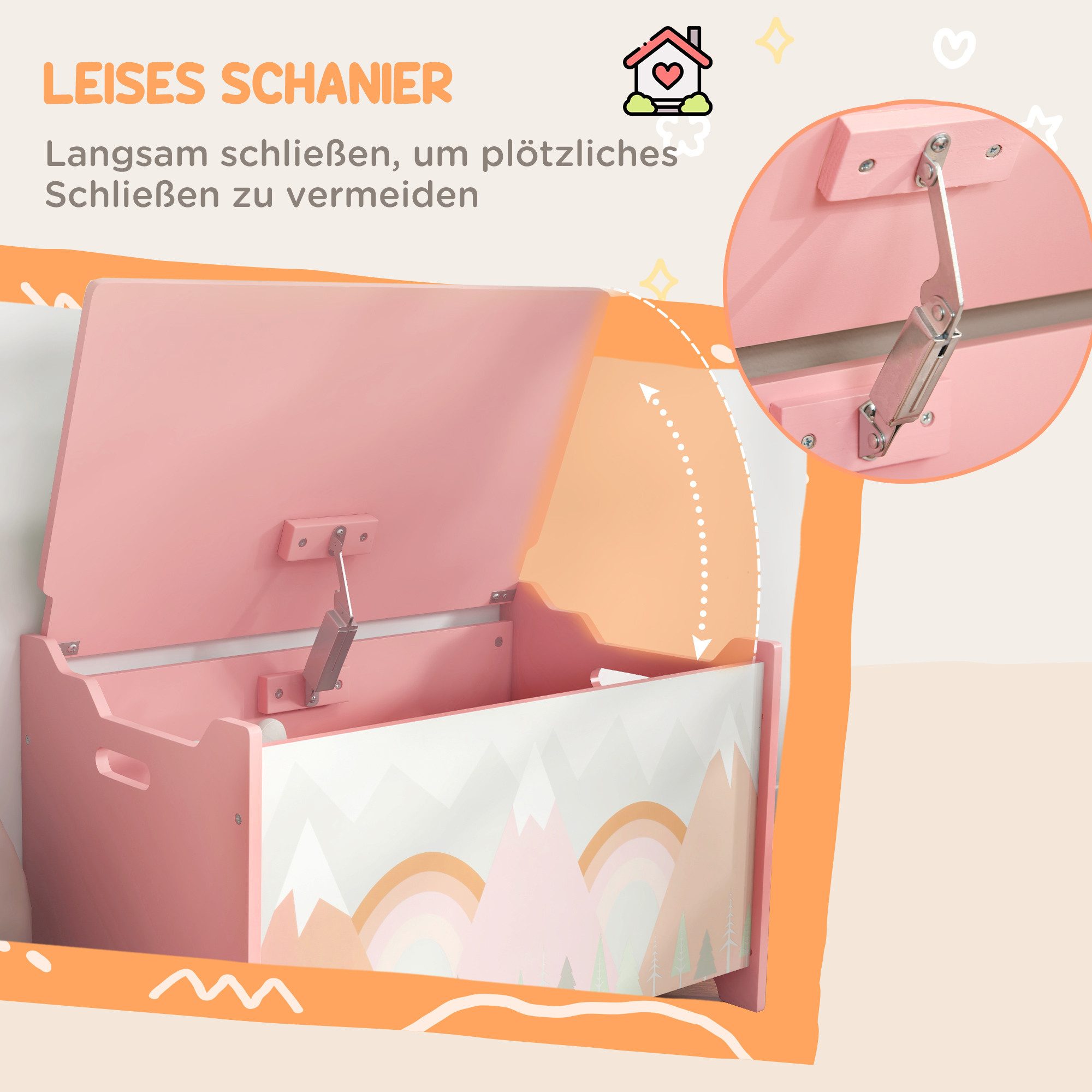 ZONEKIZ Aufbewahrungsbox Spielzeugkiste Sicherheitsscharnier Griff Spielzeug Aufbewahrung (Spielzeugtruhe, 1 St., Spielzeugbox), für Kinderzimmer, Schlafzimmer, – Bild 5 von 5