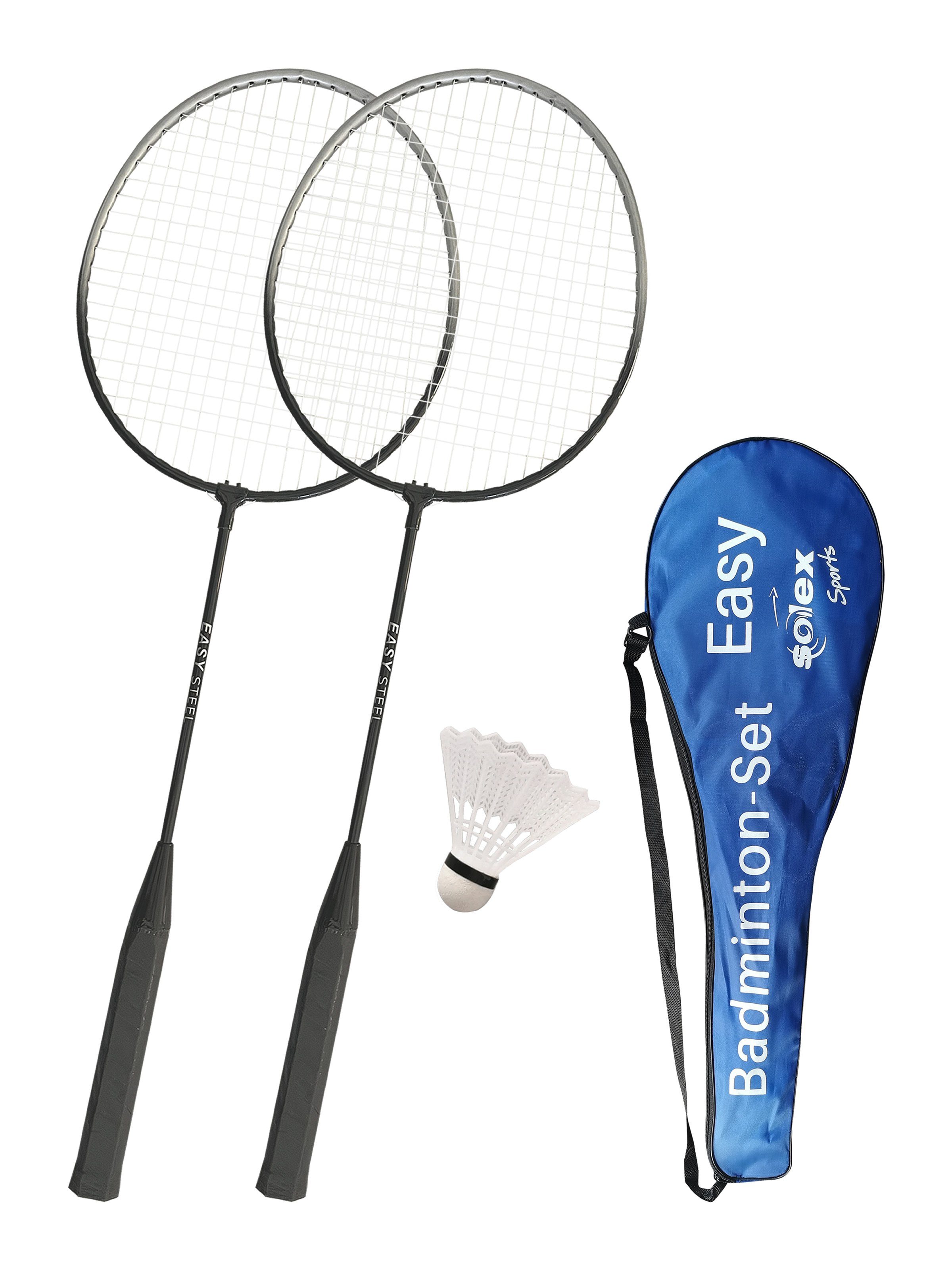 L.A. Sports Badmintonschläger Badminton-Set Easy Federball-Spiel Indoor Outdoor für 2 Spieler, (Federball-Set, 4-tlg., 2 x Schläger, 1 x Ball, Tragetasche), Schläger Vorbespannt, Grip-Tape Griff