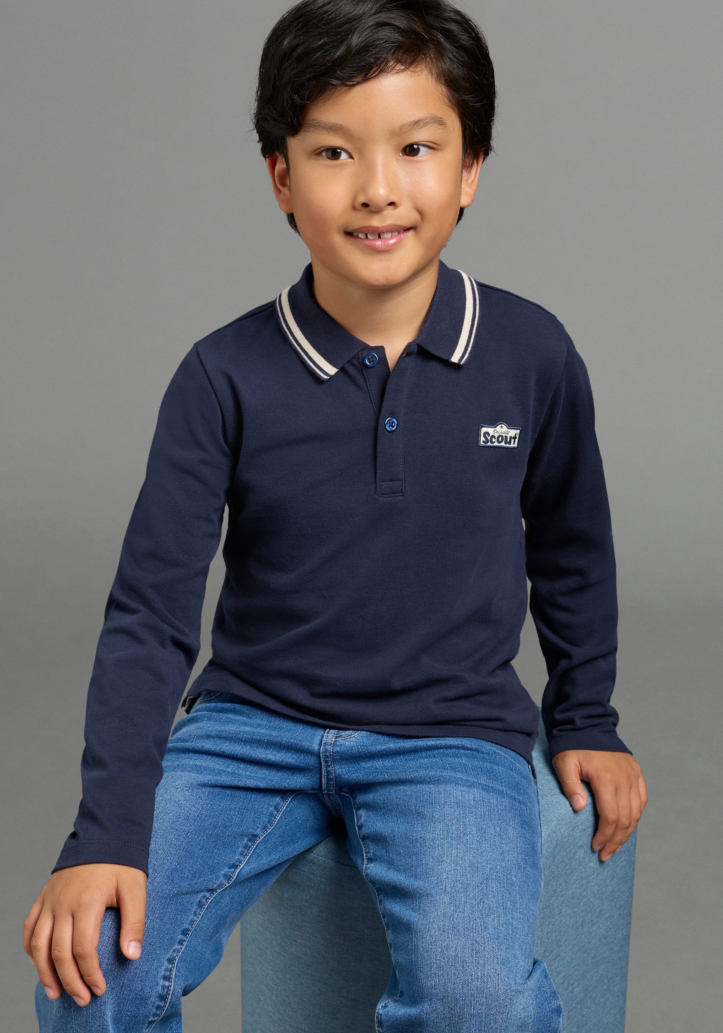 Scout Poloshirt Polo-Piqué Shirt mit Badge - NEU von SCOUT Piqué Shirt mit kontrastfarbigen Ringel im Kragen und Seitenschlitzen