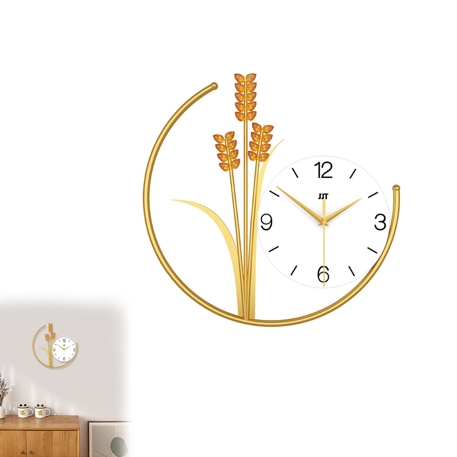 MOPUEA Wanduhr Wanduhr Weizen dekorative Kunstuhr Restaurantwand Wanduhr 40*40 CM (Leises Uhrwerk, dekoratives Weizendesign)