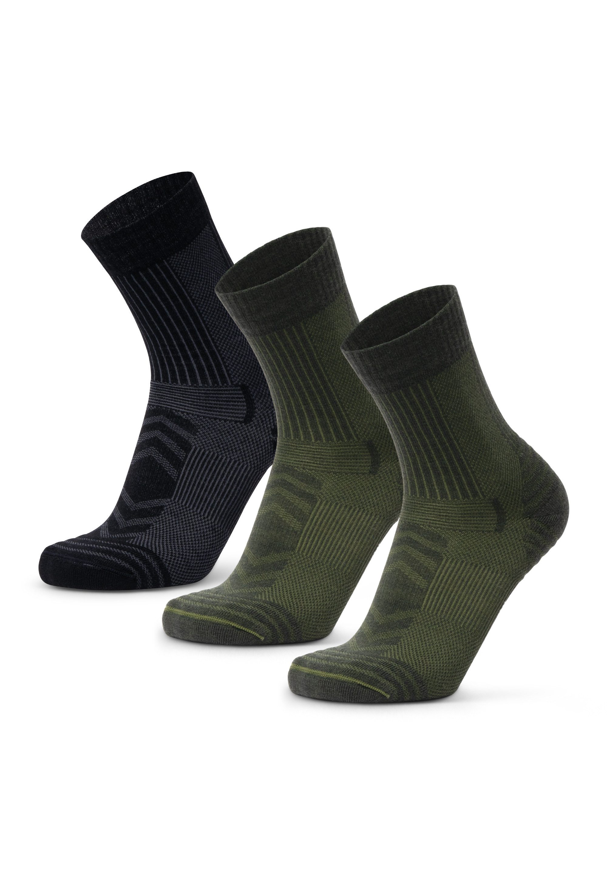DANISH ENDURANCE Basicsocken Merino Hiking Light (3-Paar) Leicht & gepolstert, Anti-Blasen Socken, Ideal zum Wandern