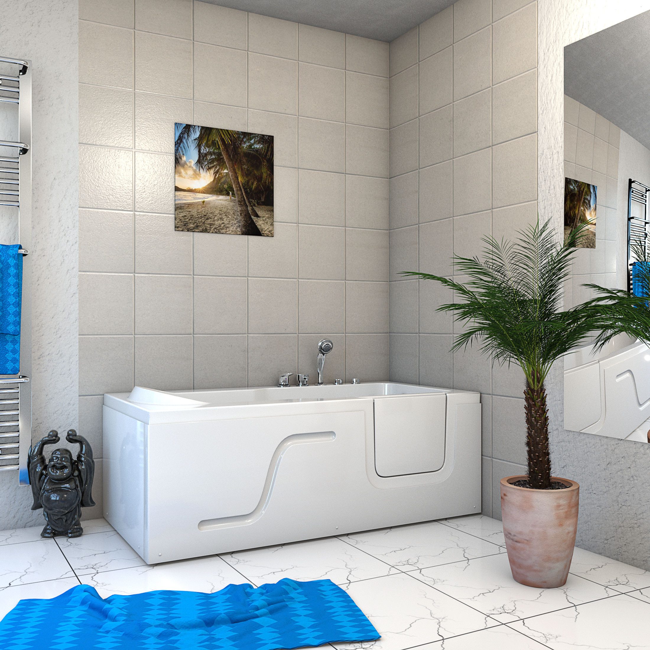 AcquaVapore Whirlpool-Badewanne Seniorenwanne mit Tür S17-WP-L-ALL 150x75cm, (1-tlg), mit Ablaufgarnitur