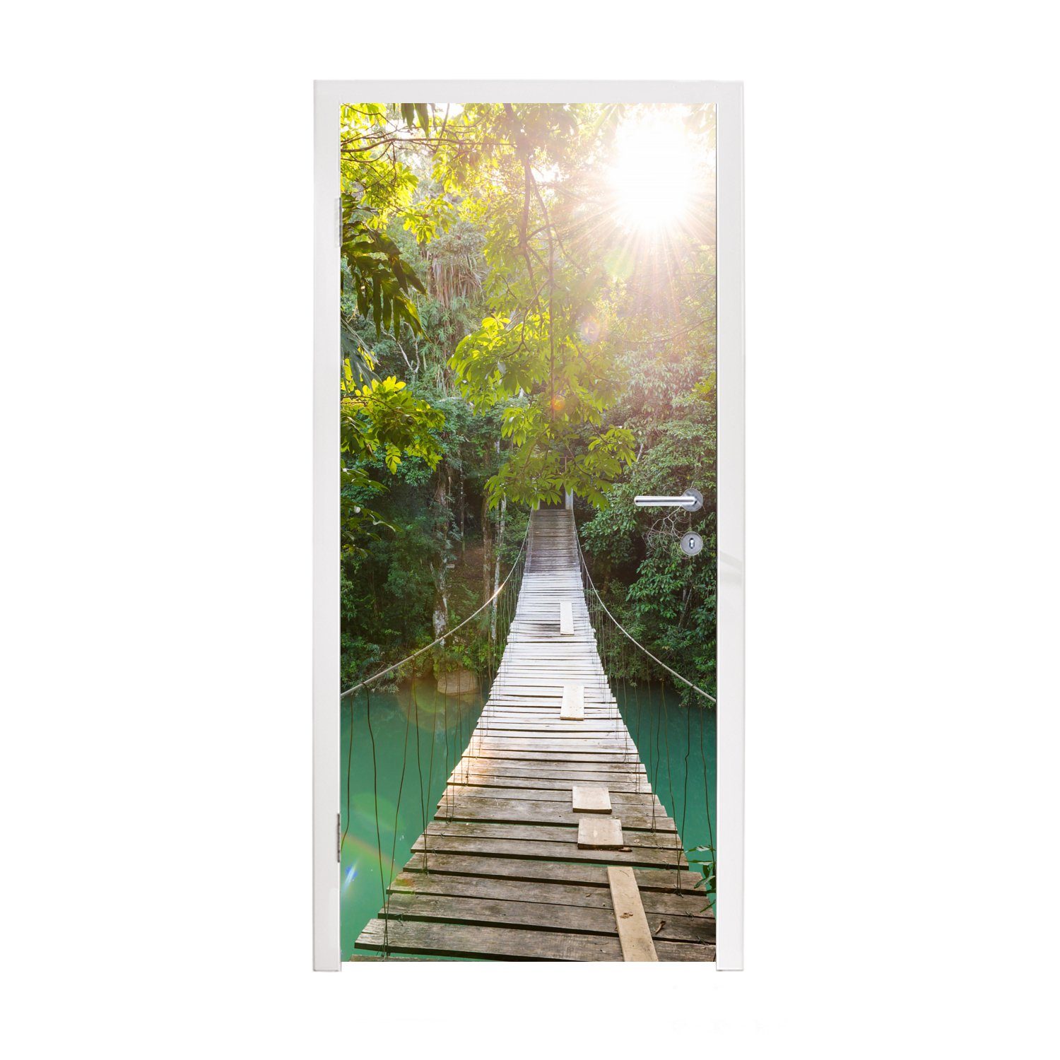 MuchoWow Türtapete Dschungel - Wasser - Brücke - Natur - Pflanzen, Matt, bedruckt, (1 St), Fototapete für Tür, Türaufkleber, 75x205 cm