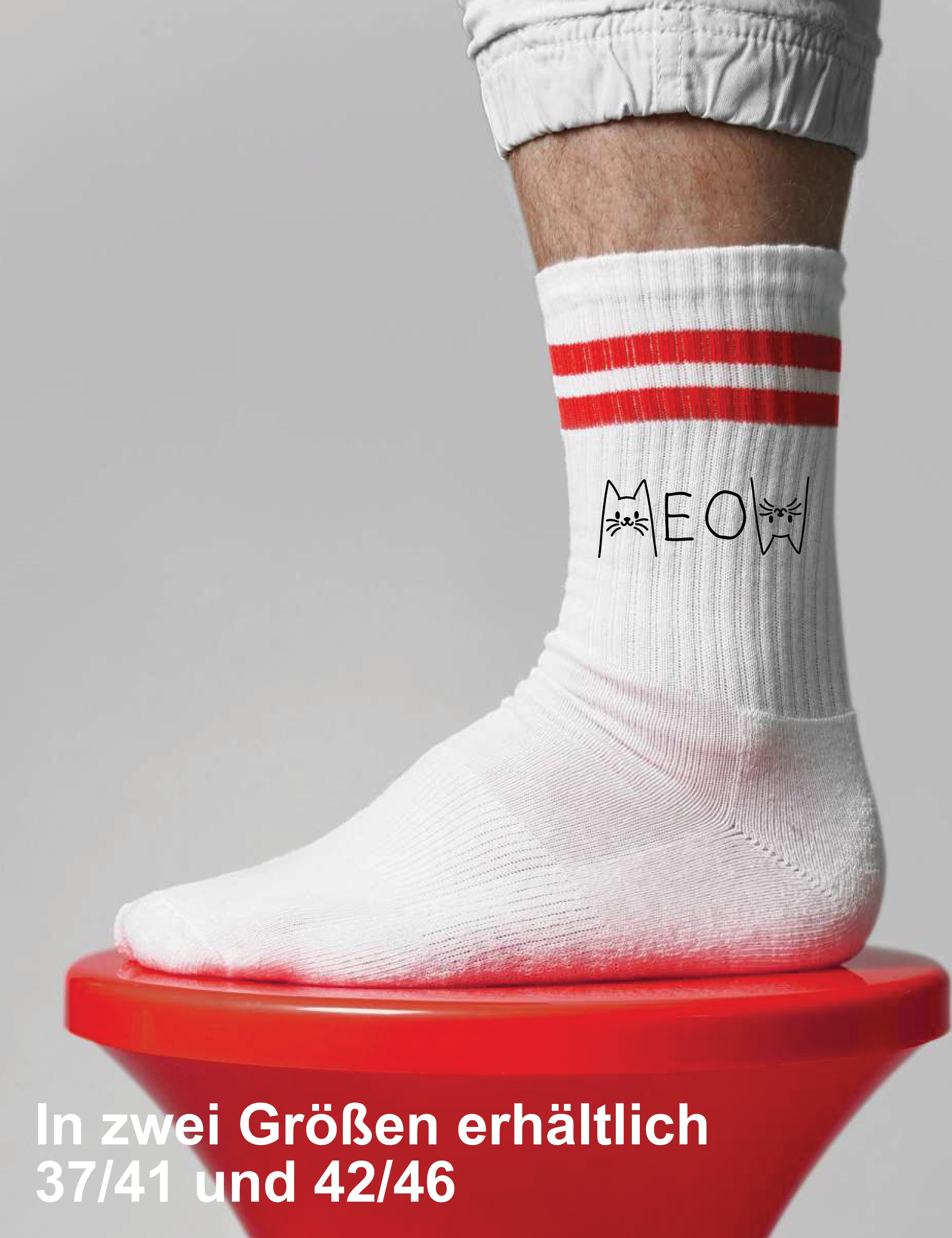 Youth Designz Tennissocken Unisex Socken "Meow Katze" Aufdruck lustig Geschenk Statement mit verstärkter Verse und Zehenbereich