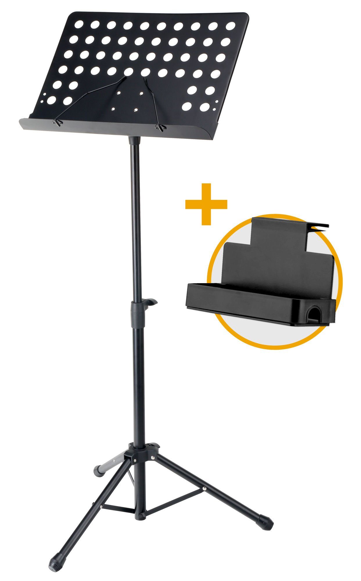 Pronomic Notenpult - Orchesterpult Lochblech mit Notenklemmen, (Spar-Set, inkl. Ablagebox)