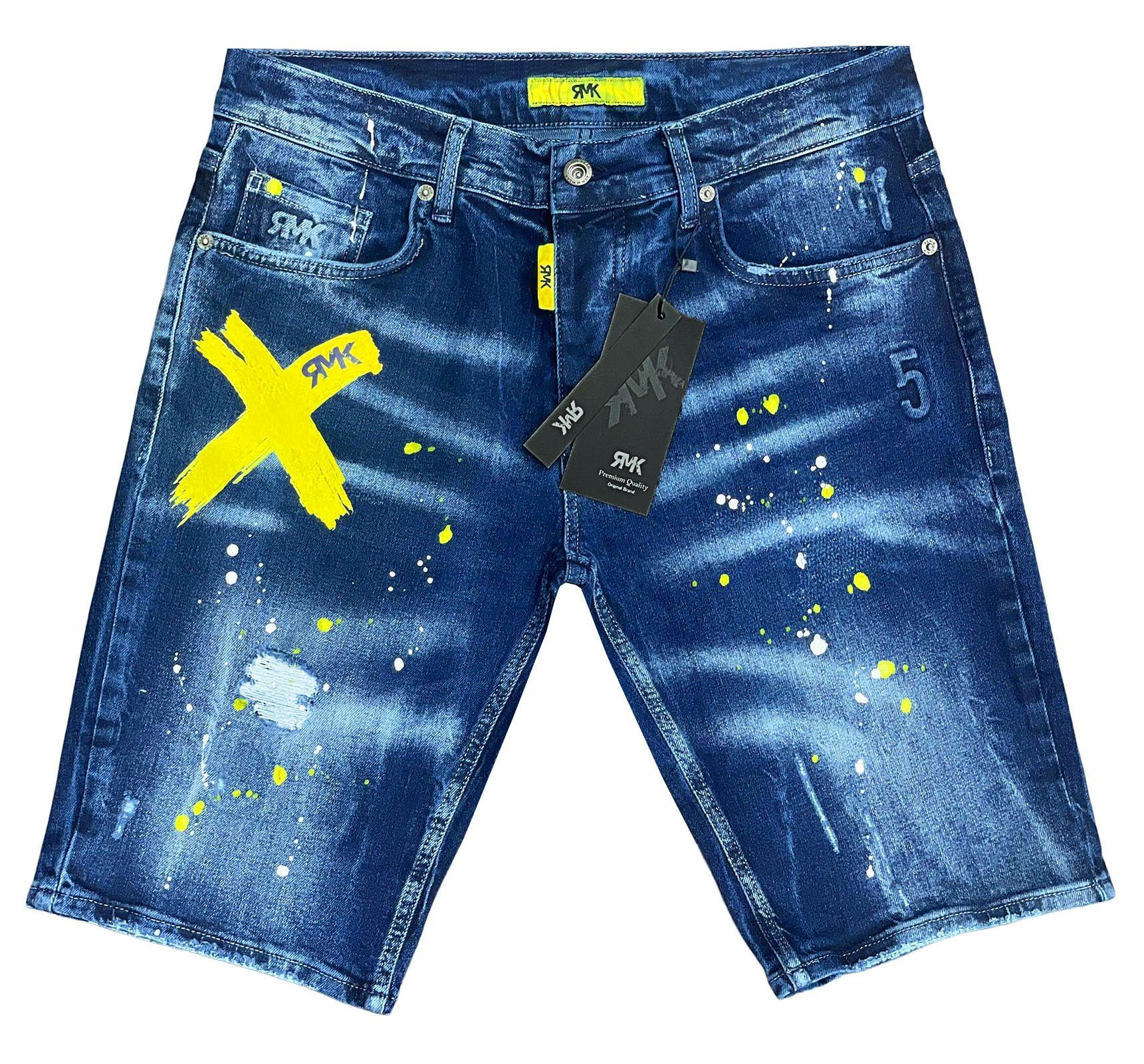 Farbspritzern Jeansshorts 5 Jeans mit short Blue RMK Pocket