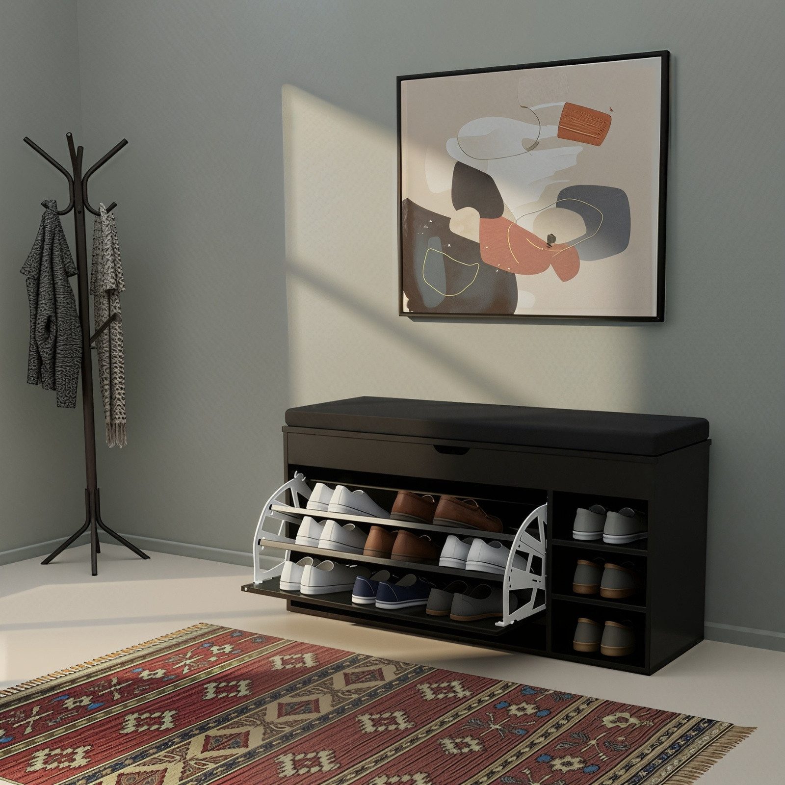 BOXIMO Schuhschrank Schuhschrank mit Sitzfläche und ausziehbaren Regalen GRADIA (Schuhschrank GRADIA mit Sitzbank)