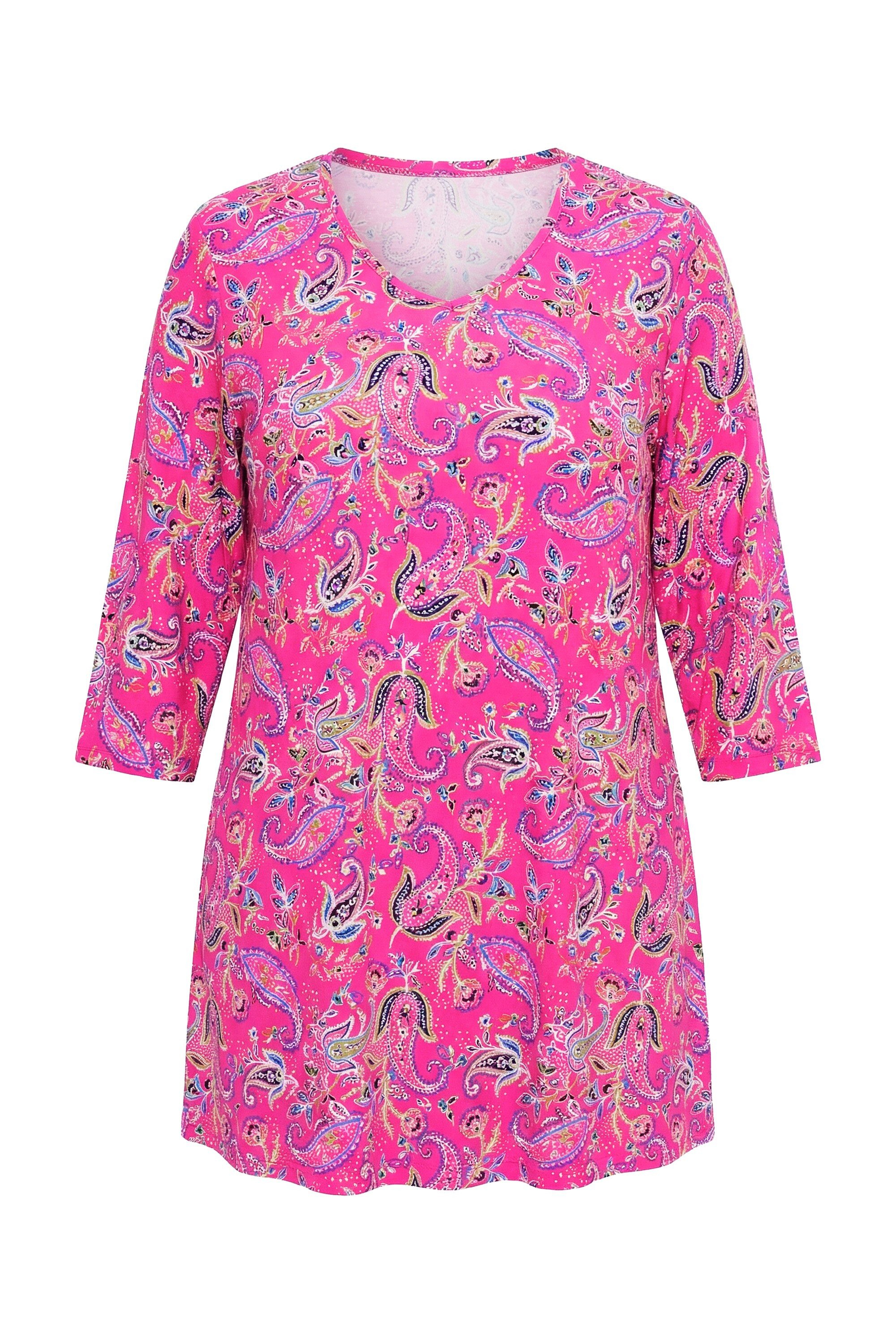 Ulla Popken Longshirt Longshirt Paisleymuster V-Ausschnitt 3/4-Arm