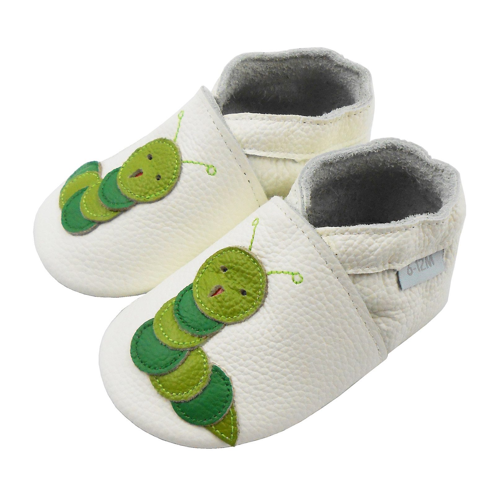 Basrakids Weiche Leder Krabbelschuh Hausschuhe Lederpuschen Raupe weiß Lauflernschuh Handgenäht, weiche, leichte, flexible, rutschfest