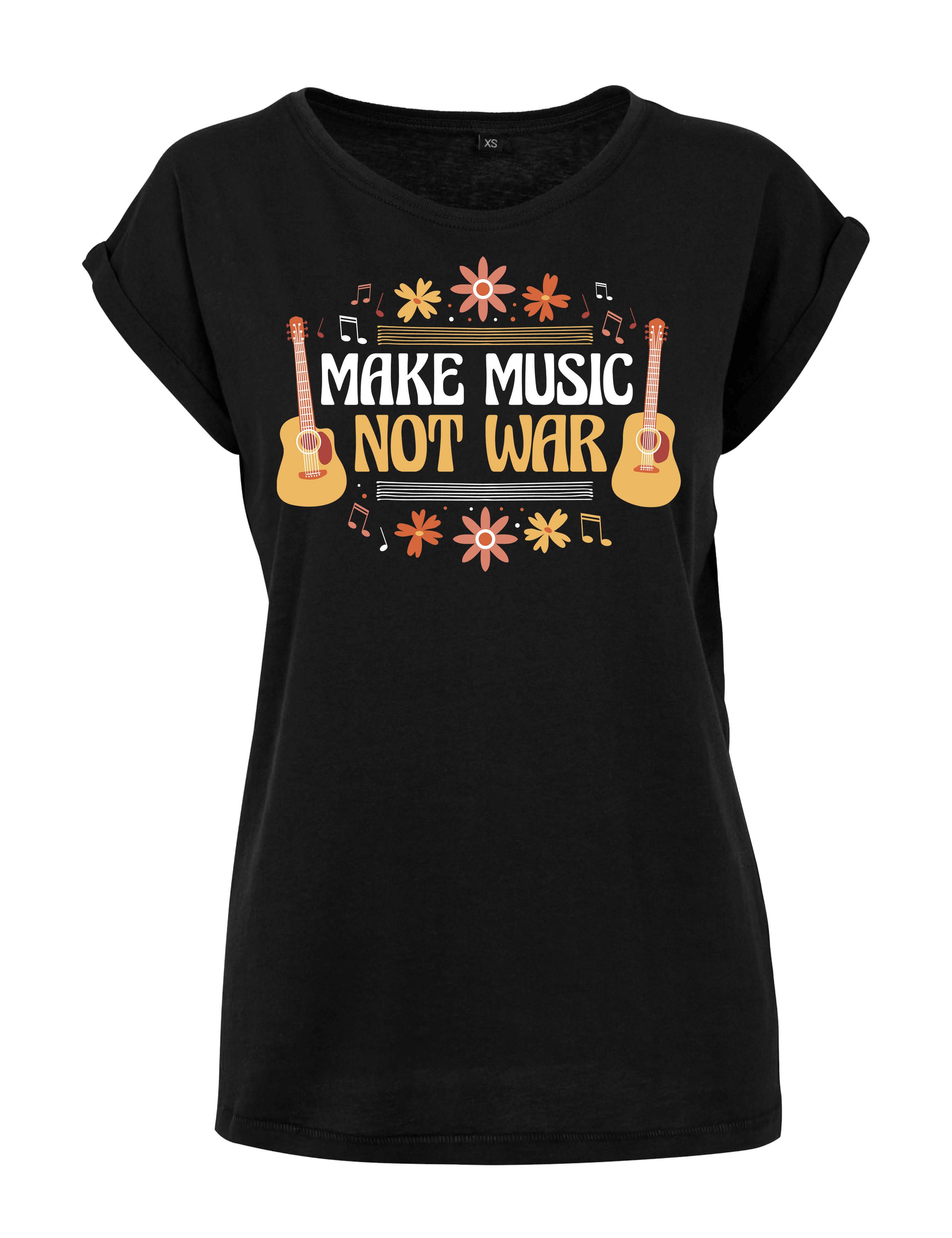 Print-Shirt "Make Music Not War" Damen T-Shirt Statement Geschenk Frauen Motiv