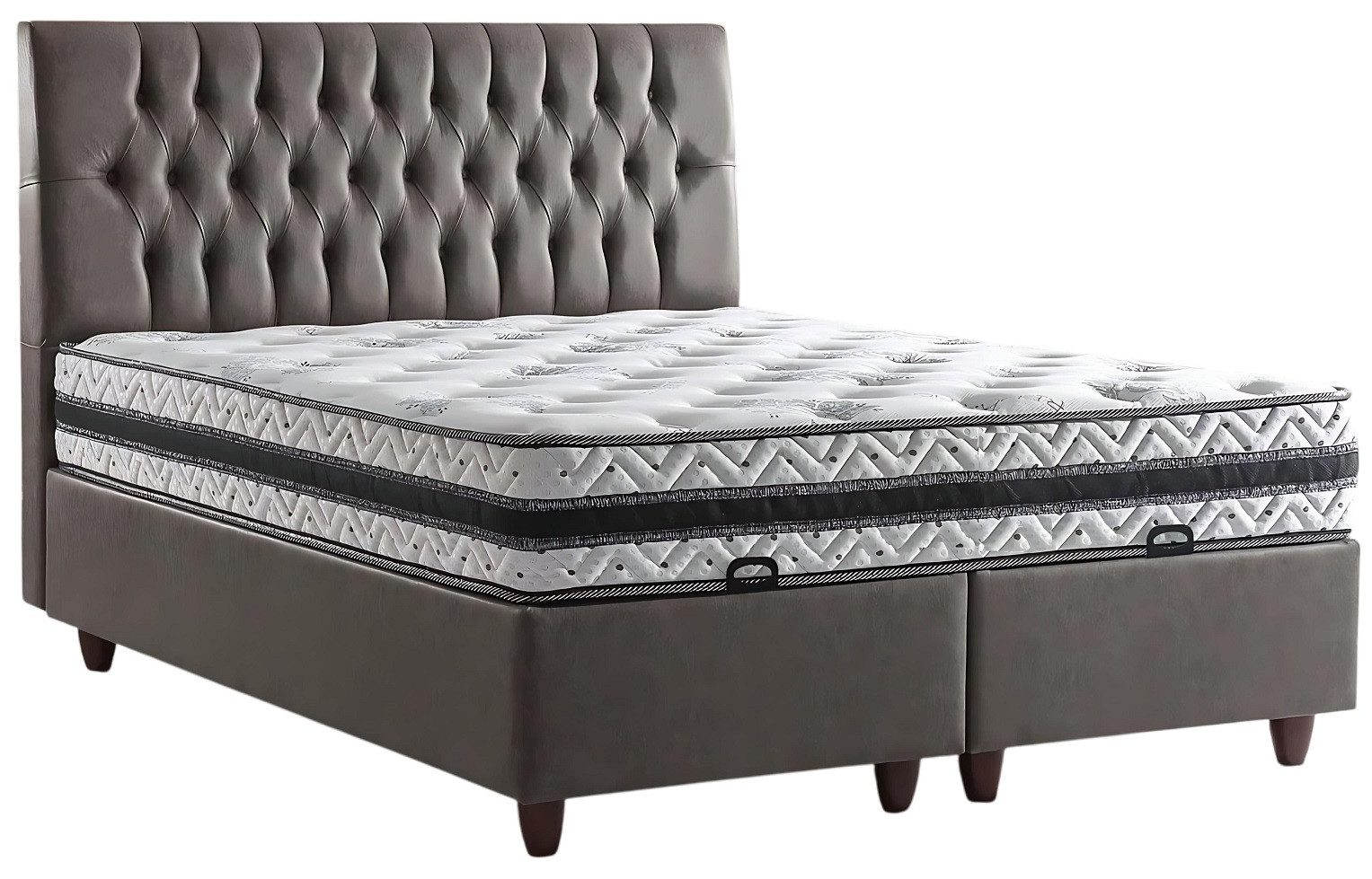 JVmoebel Boxspringbett Grau Holz Bett mit Matratze – Weiche Kontur für sanfte Atmosphäre (Bett mit Matratze), Made in Europa