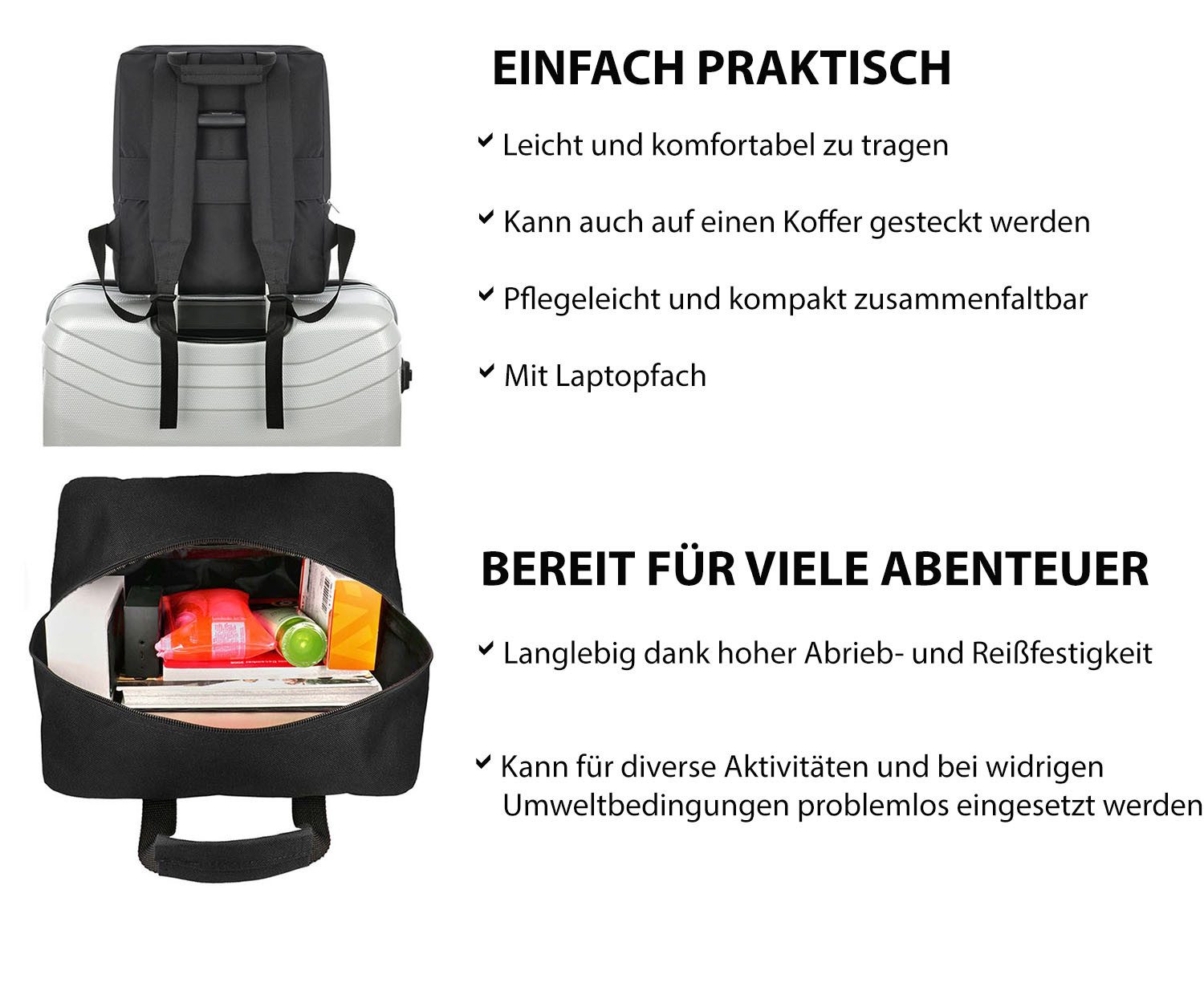 Granori Rucksack 40x30x25 cm "Minimalist" Handgepäck für Flug mit z. B. Eurowings, besonders leicht & max. Stauraum (30 L Volumen)