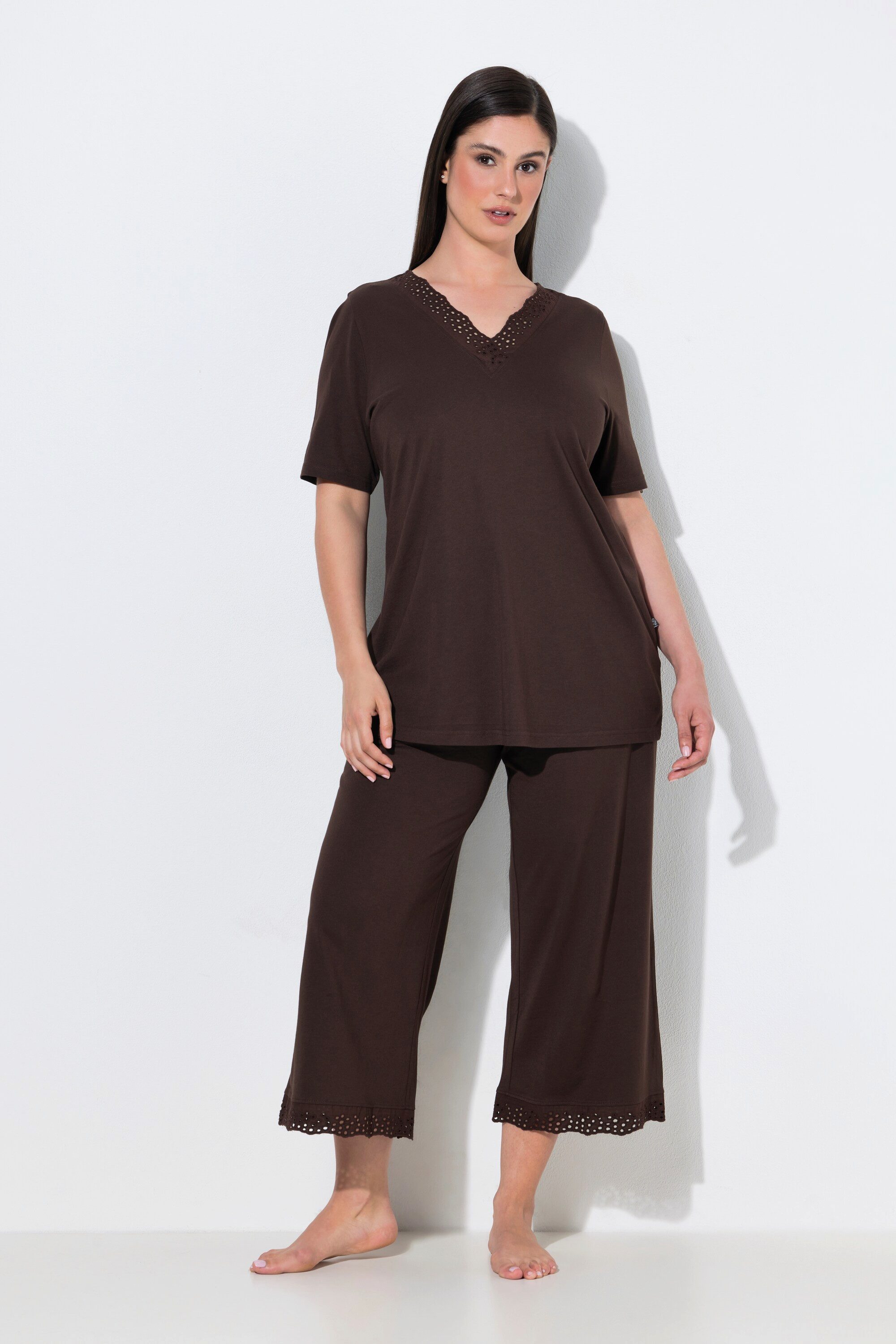 Ulla Popken Pyjama Pyjama Lochstickerei Halbarm Modalmix