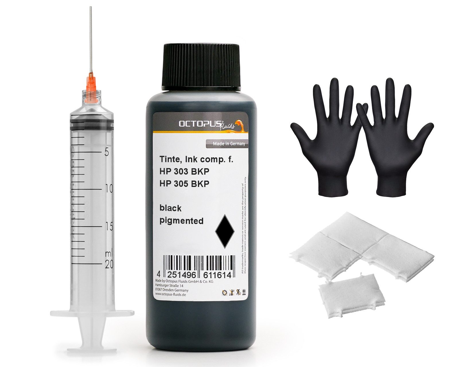 Tinte comp. f. HP 303, HP 305 DeskJet schwarz pigm. 100ml m. Spritze Nachfülltinte