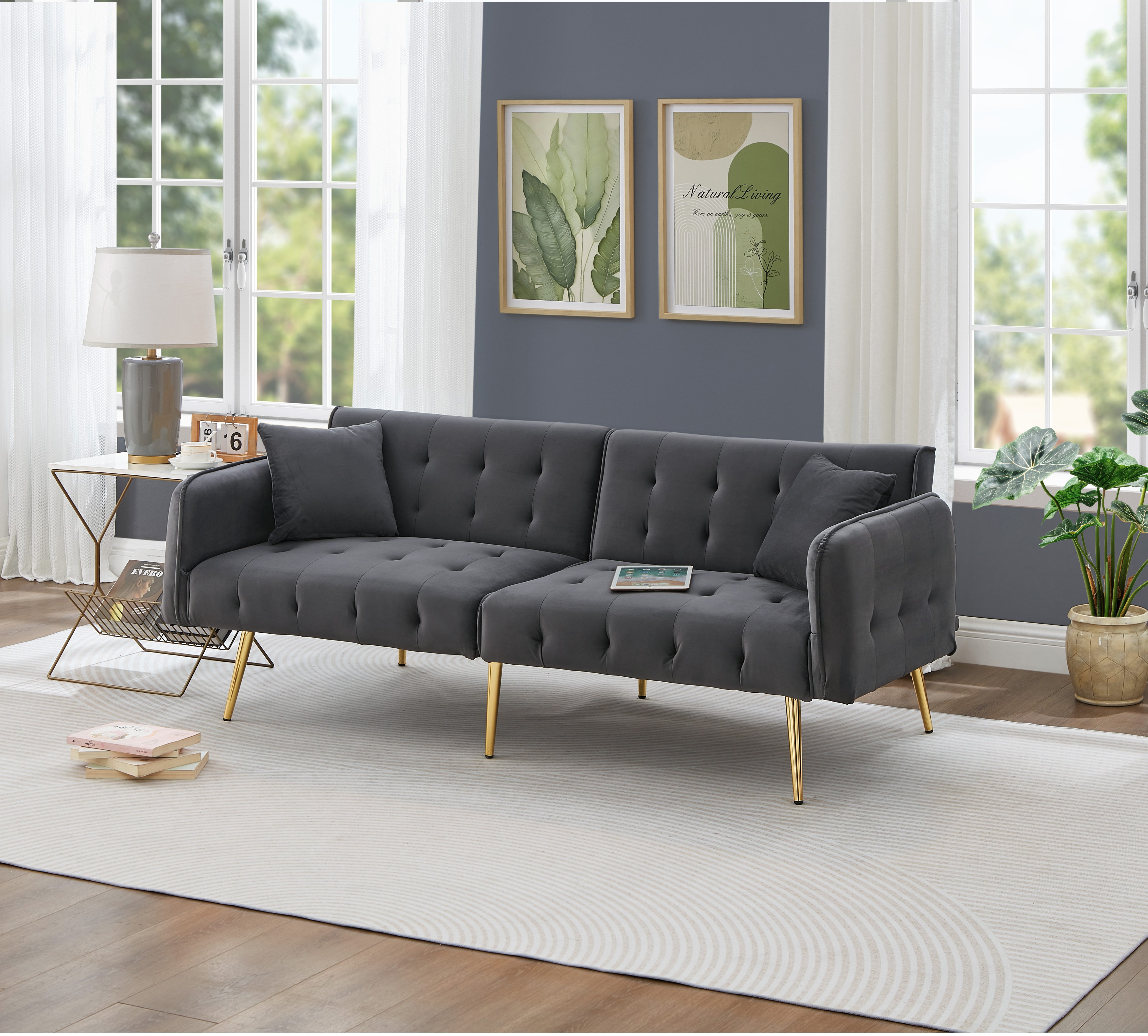 MODFU Schlafsofa mit verstellbaren Armlehnen und Rückenlehnen, Polstersofa, Gästebett 1 Teile, verstellbarer Rückenlehne, mehrstelligen Armlehnen