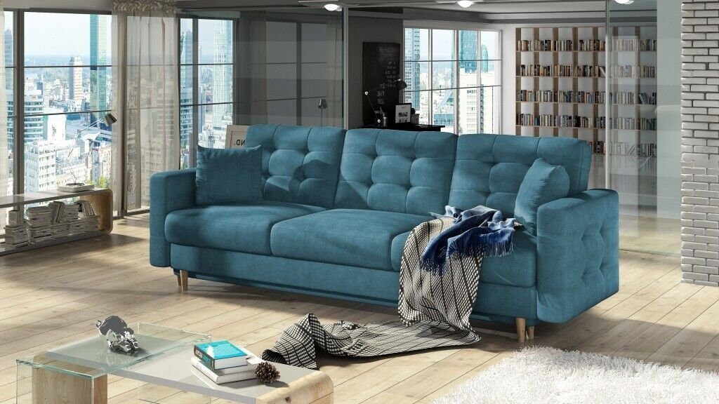 JVmoebel Sofa, Sofa 3 Sitzer Sofas Sitz Couch Polster Modern Dreisitzer Textil Blau