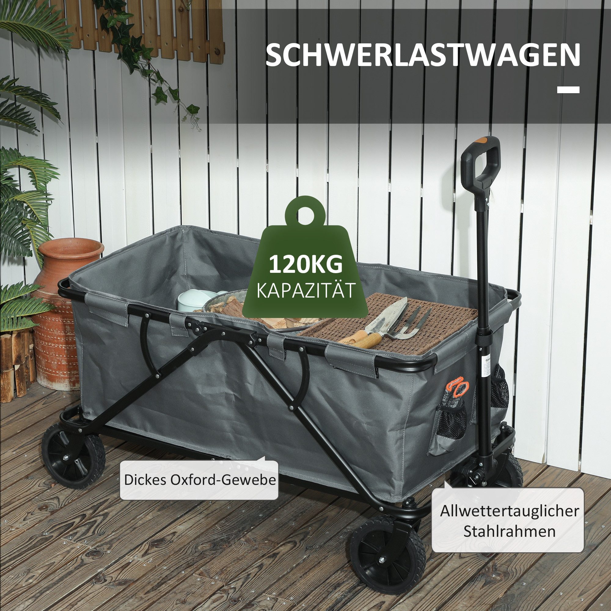 furnicato Bollerwagen Gartenwagen 120 kg, klappbar, 160 Liter, Dunkelgrau (1-tlg)