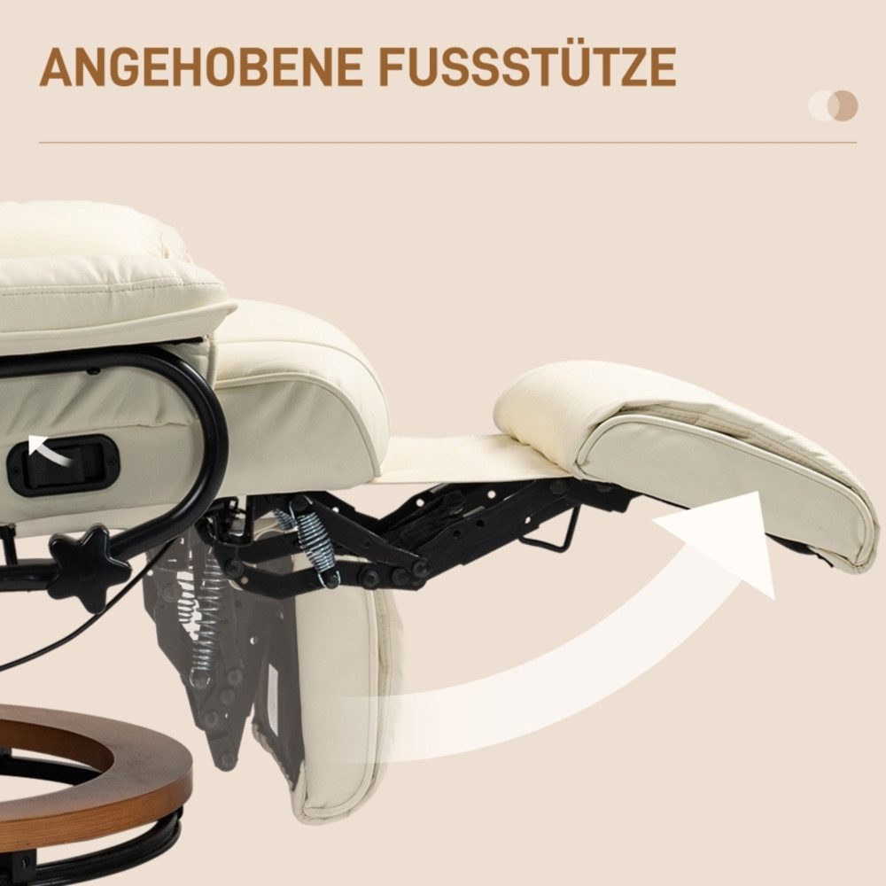REDOM Relaxsessel 78x88x103cm Sessel drehbar Fernsehsessel mit Liegefunktion (78 x 88 x 103cm, 1-St., inkl. Fußstütze, bis 150 kg belastbar, ergonomischer Sitz), Kunstleder Cremeweiß, Wohnzimmer TV Sessel, Polstersessel