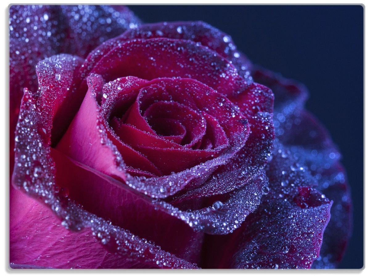 Wallario Schneidebrett Rote Rosenblüte im Regen, ESG-Sicherheitsglas, (inkl. rutschfester Gummifüße 4mm, 1-St), 30x40cm