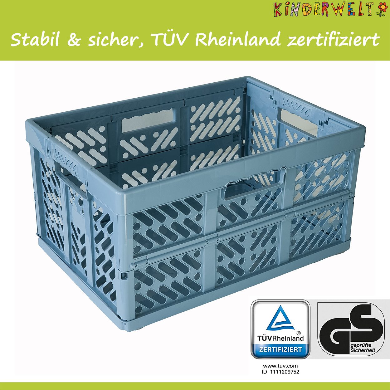 KiNDERWELT Klappbox 2x Faltbox 45 L mit Soft-Touch Griffen, aus hochwertigem Kunststoff