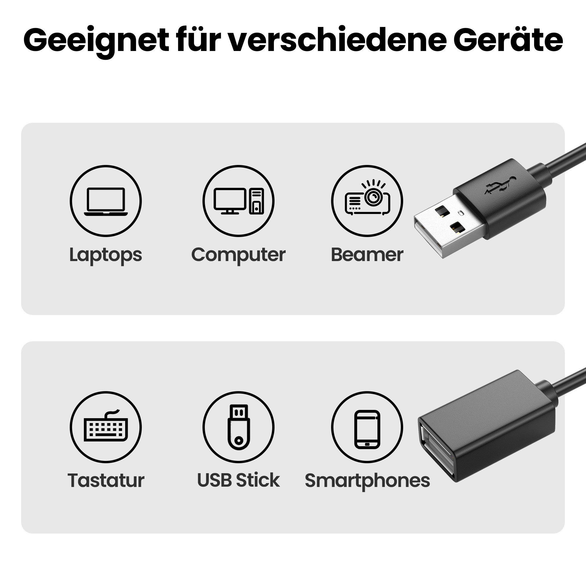 JAMEGA USB 2.0 Verlängerungskabel, USB-A Stecker zu USB-A Buchse Erweiterung USB-Kabel, USB, USB A (50 cm) – Bild 3 von 5