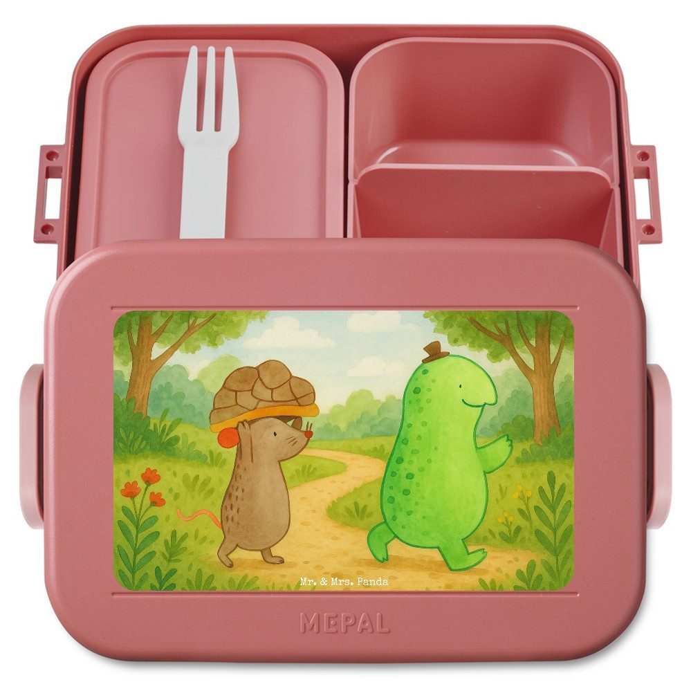 Mr. & Mrs. Panda Butterdose Schildkröte Maus Design, Bentobox, Rot Pastell, Freunde, Snackbox, Be, Polypropylen lebensmittelecht, (Packung), Fröhlich Jausenbox Schildkröte