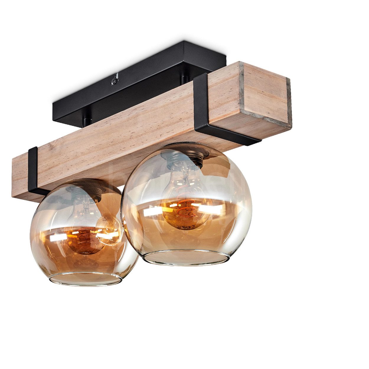 hofstein Deckenleuchte Deckenlampe aus Metall/Holz/Glas in Schwarz/Natur/Be günstig online kaufen