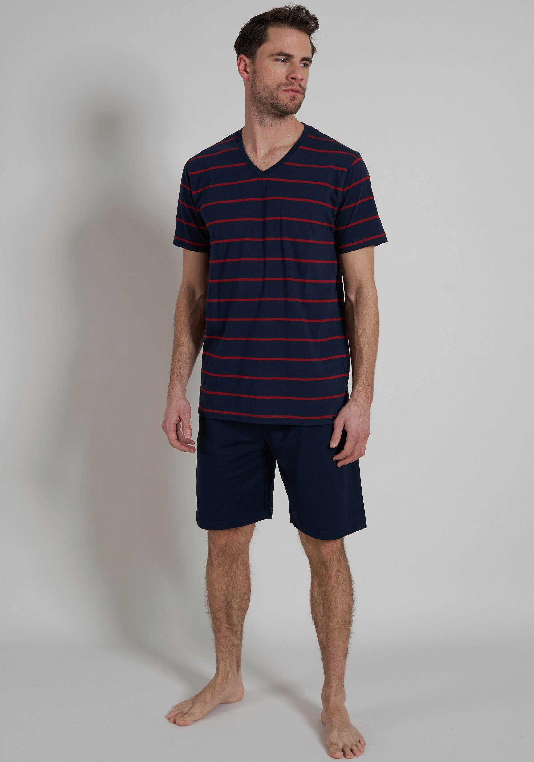 bugatti Shorty (2 tlg) V-Ausschnitt, Langarm, lange Hose, Streifendesign, Baumwollmix