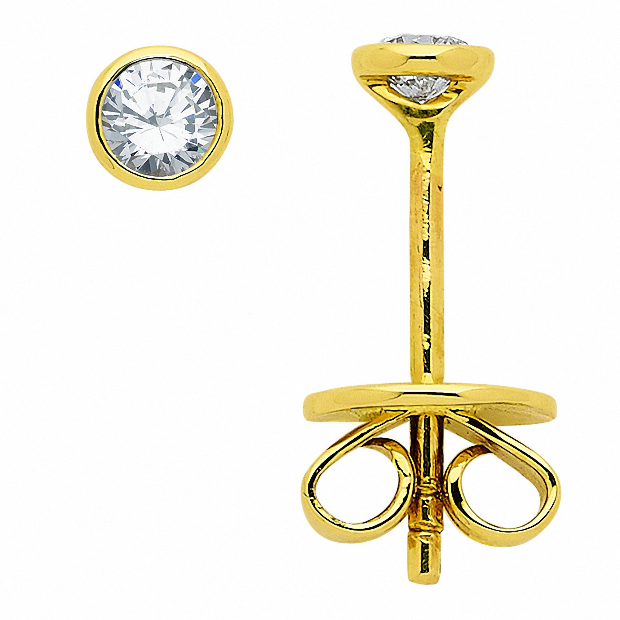 Adelia´s Paar Ohrhänger 585 Gold Ohrringe Ohrstecker Ø 3,4 mm, mit Diamant / Brillant Goldschmuck für Damen
