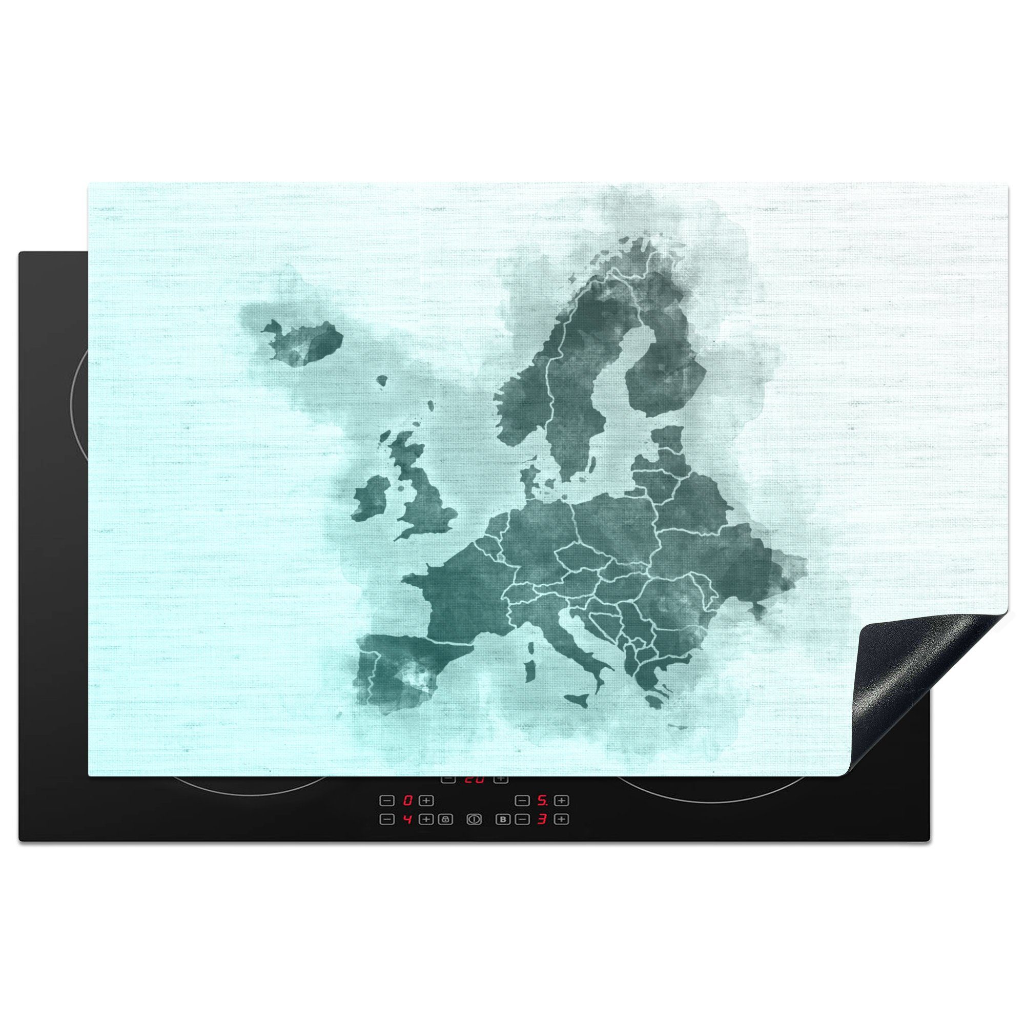 MuchoWow Herdblende-/Abdeckplatte Karte - Europa - Grün, Vinyl, (1 tlg), 81x52 cm, Induktionskochfeld Schutz für die küche, Ceranfeldabdeckung