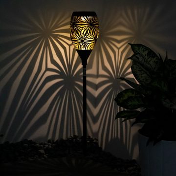 etc-shop LED Solarleuchte, LED-Leuchtmittel fest verbaut, Warmweiß, 2x Solar Außenlampe Steckleuchte Metall LED Fackel schwarz wetterfest
