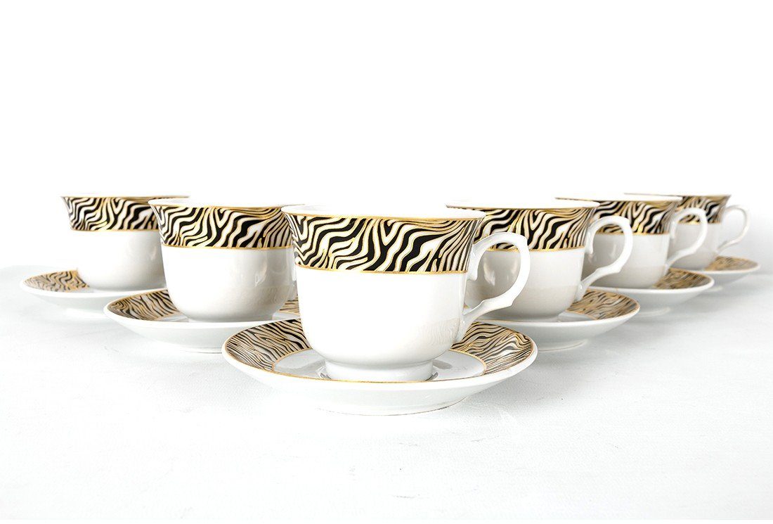 Bavary Kaffeeservice 12-teiliges Tassenset, 6 Porzellan Modernes Design Leopardenmuster, Personen, (12-tlg)