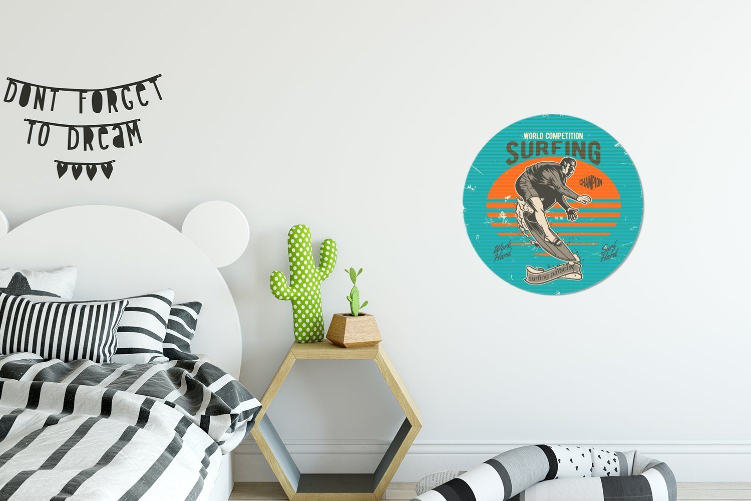 Surfen - (1 Surfbrett Wohnzimmer Tapetenkreis für Tapetenaufkleber, Rund, MuchoWow Vintage Wandsticker Kinderzimmer, St), -