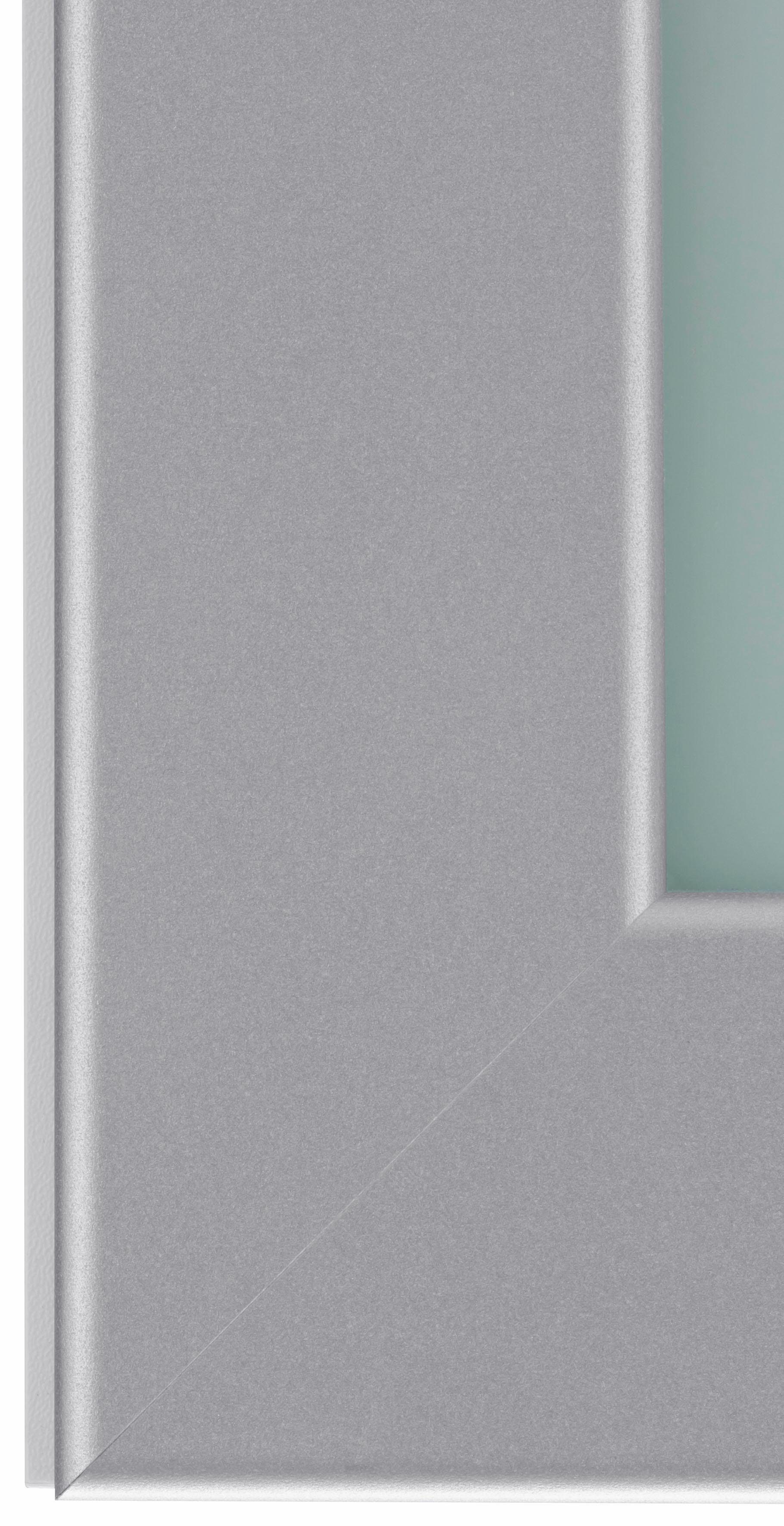 wiho Küchen Weiß alufarben, Glasrahmentür Front: alufarbener Cali Weiß mit Korpus: Glashängeschrank 