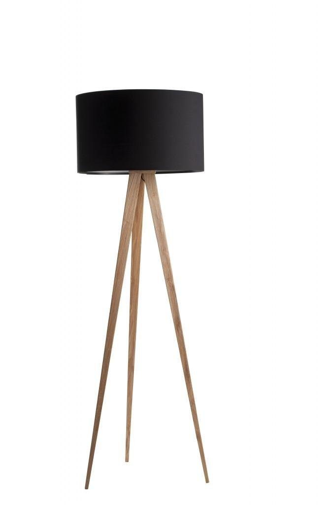 Stehlampe Stehleuchte TRIPOD WOOD BLACK von ZUIVER Schirm schwarz Füße natur