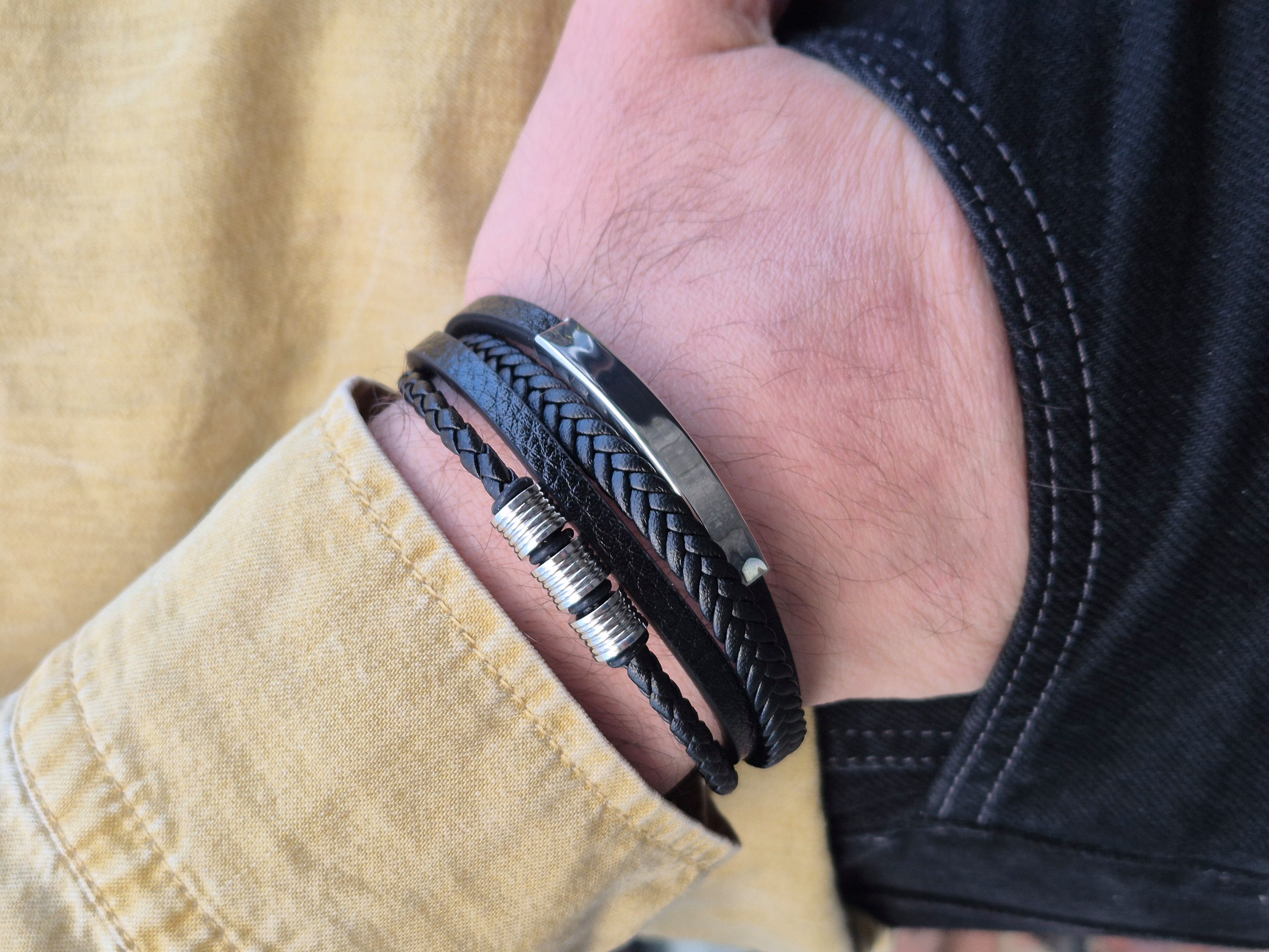 NAHLE Lederarmband Leder elegantes Armband Echtleder – geflochten mit Magnetverschluss (1-tlg), Länge durch Verlängerungsstück +1,5cm erweiterbar – Bild 3 von 5