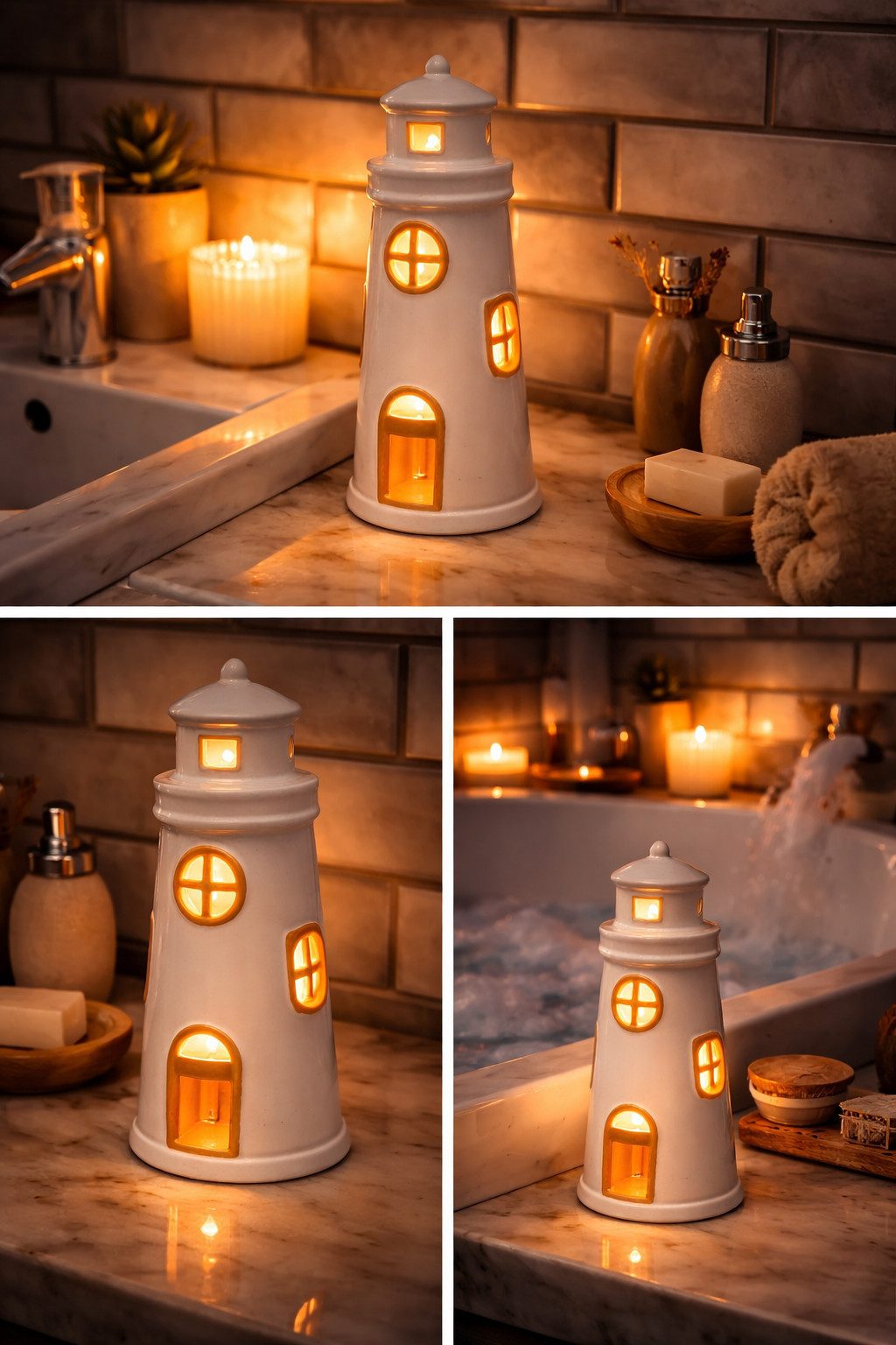 Chic Antique LED Dekoobjekt Chic Antique - Windlicht Leuchtturm mit LED Licht Laterne Keramik, LED fest integriert