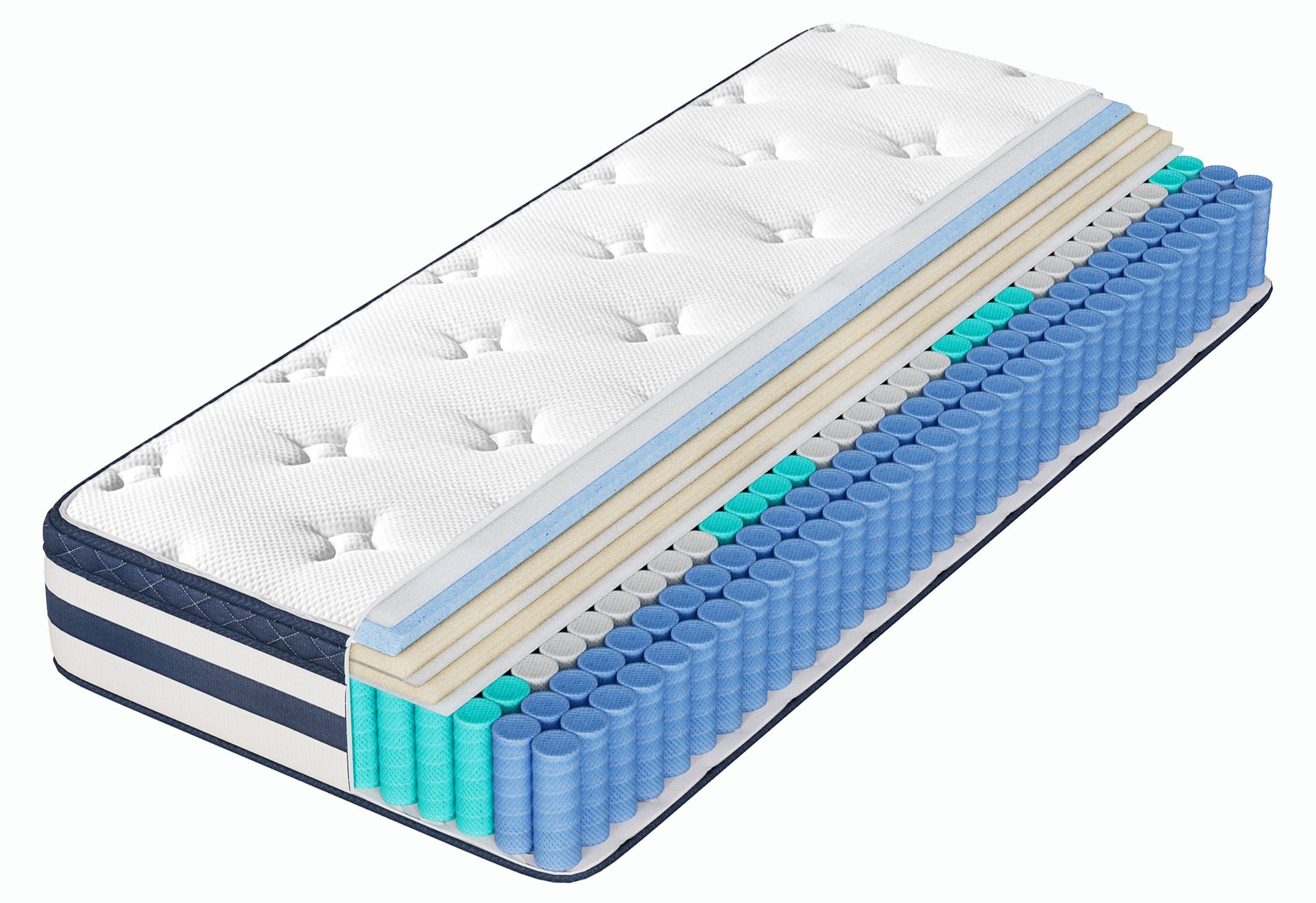 Taschenfederkernmatratze Federkernmatratze, VASAGLE, 25 cm hoch, 7-Zonen-Unterstützung, aus Gel-Memory-Schaumstoff, mittelfest, H3